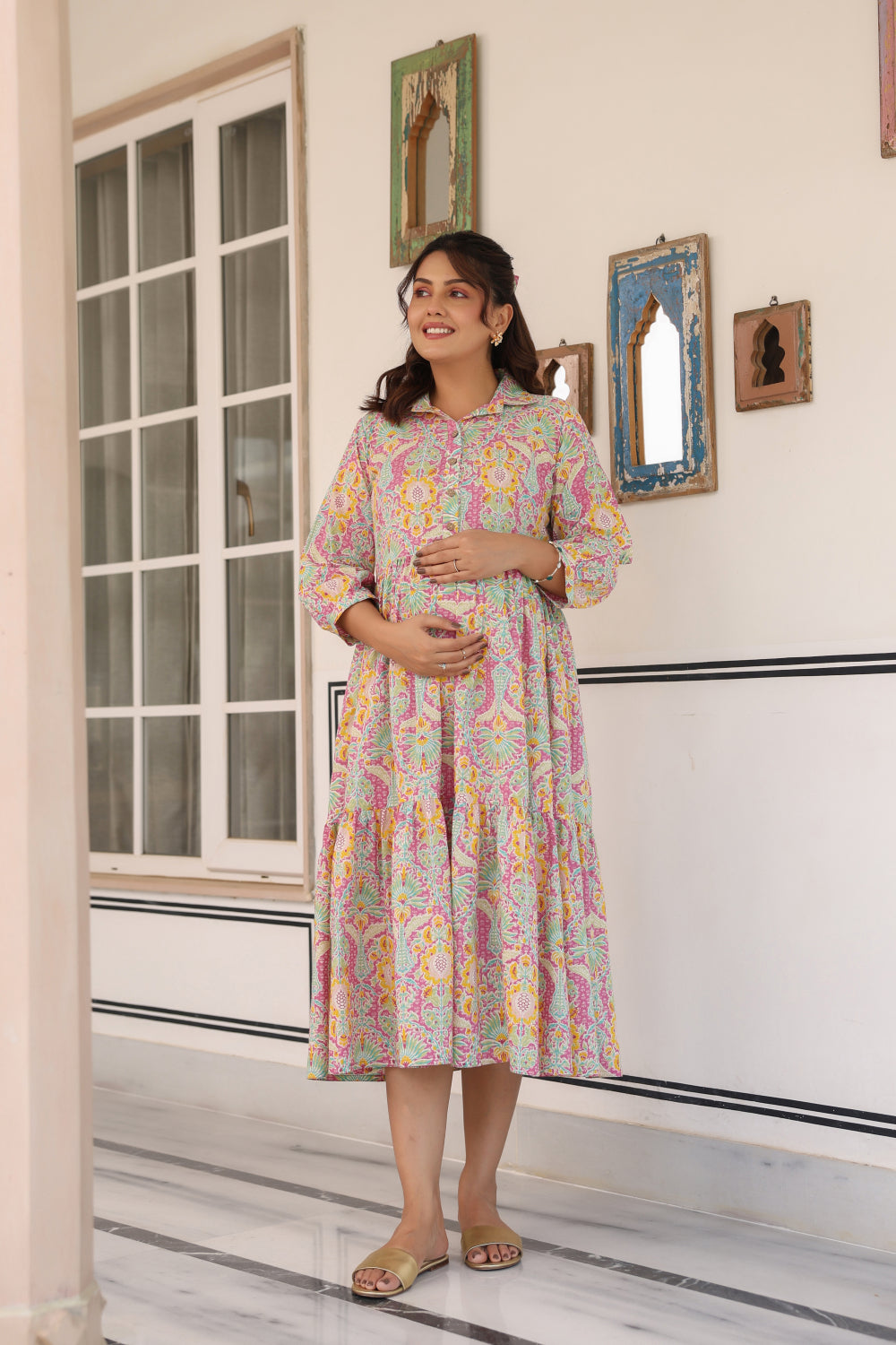 Pastel Paradise Cotton Maternity - Nursing Dress