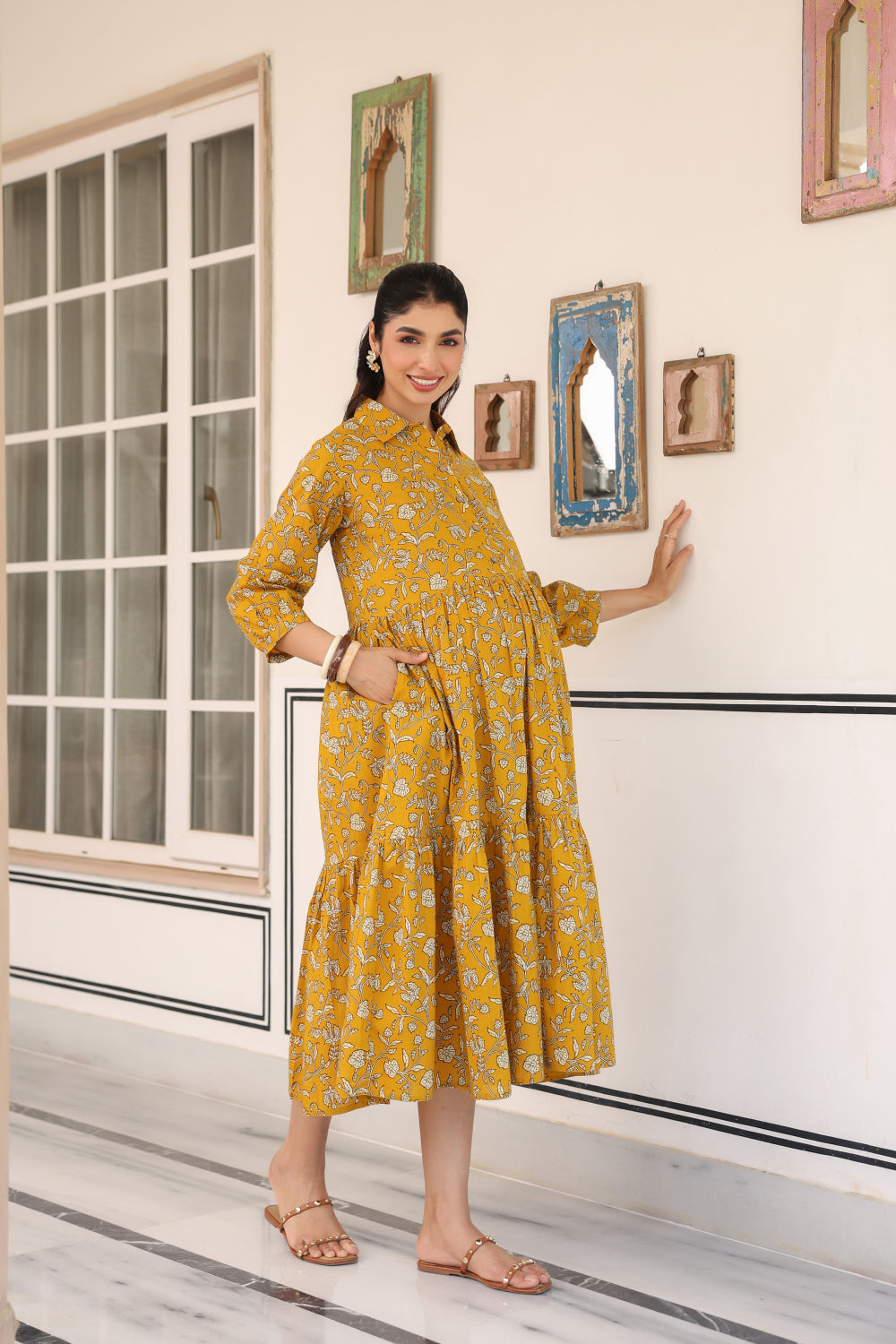 Honey Flora Cotton Maternity - Nursing Dress