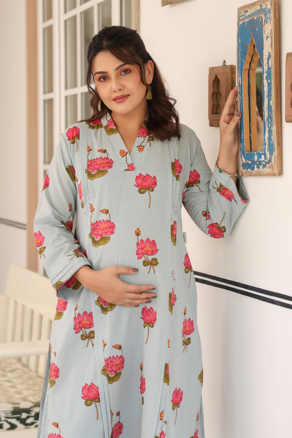 Vintage Lotus Pond Cotton Maternity - Nursing Co-ord Set
