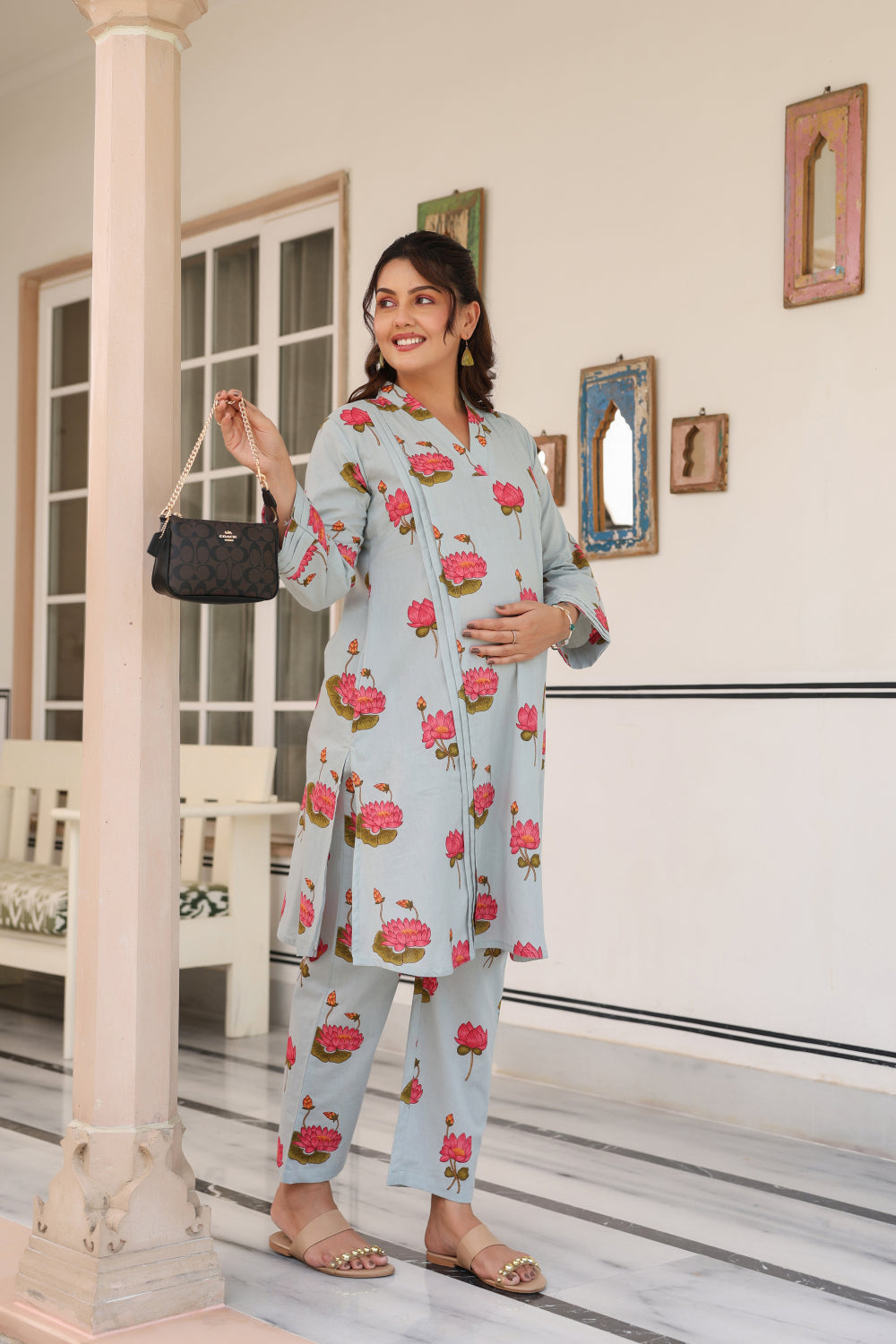 Vintage Lotus Pond Cotton Maternity - Nursing Co-ord Set