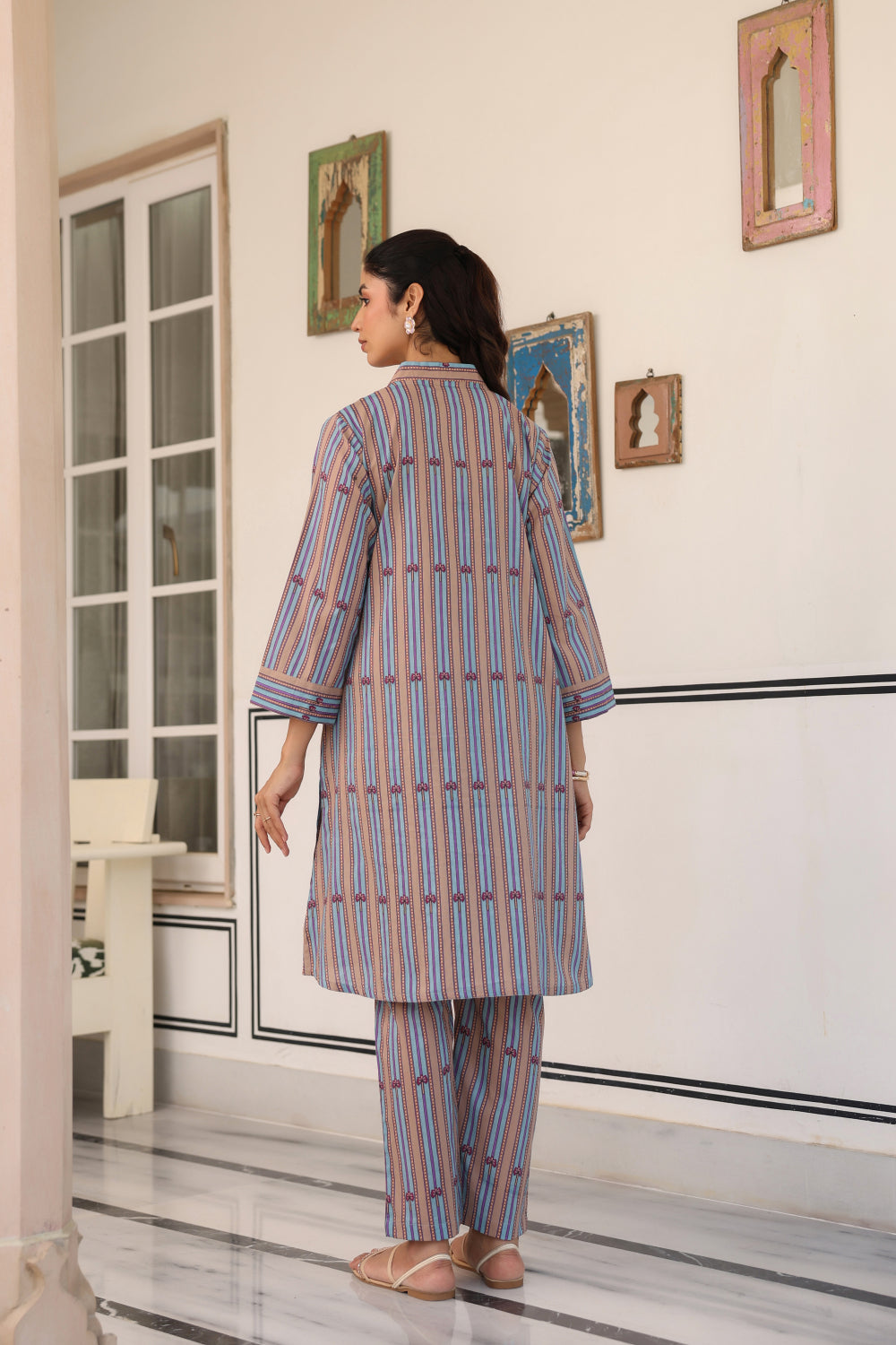 Azure Ajrakh Lines Cotton Maternity - Nursing Co-ord Set
