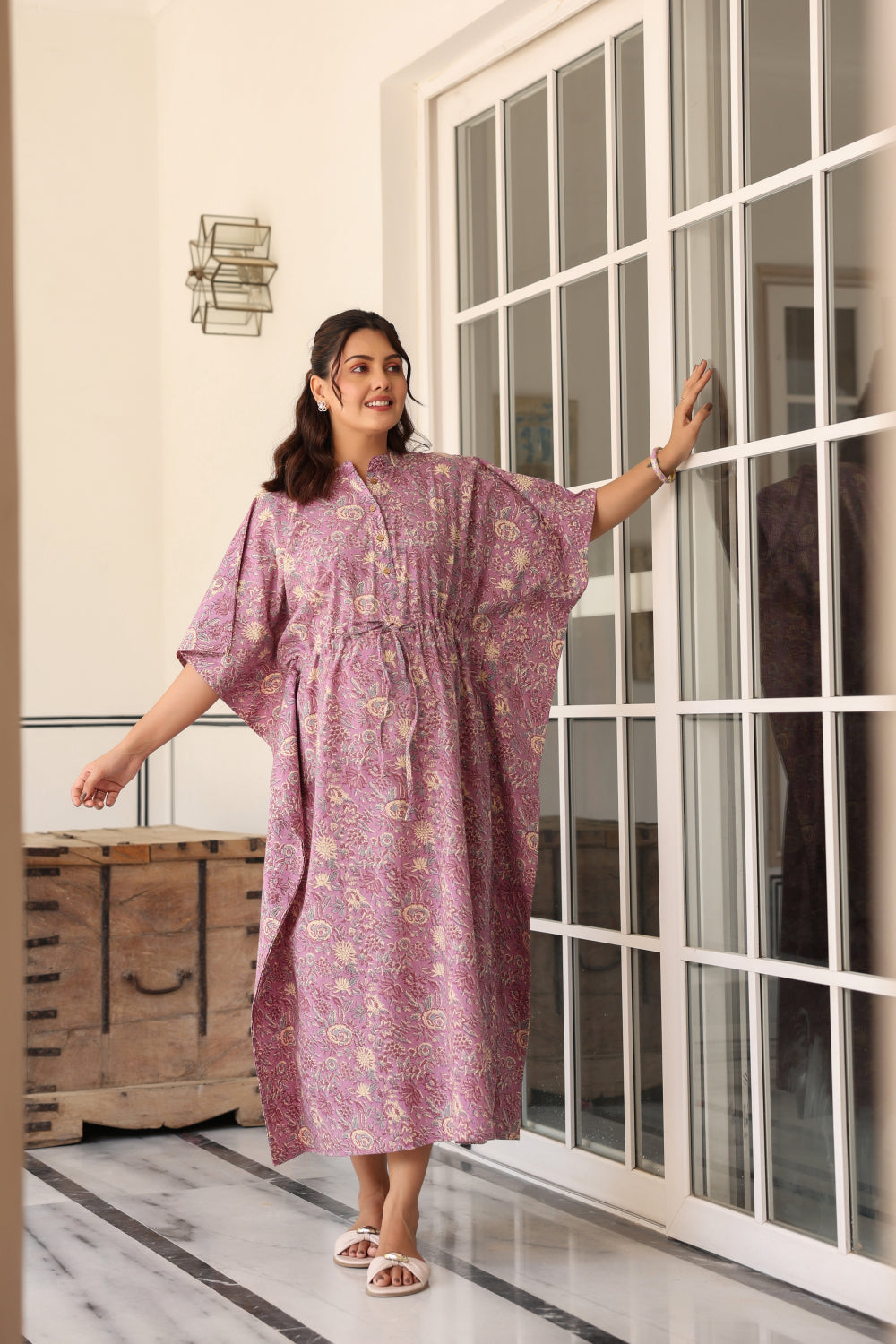 Mauve Meadow Cotton Maternity - Nursing Kaftan ( One-Size )