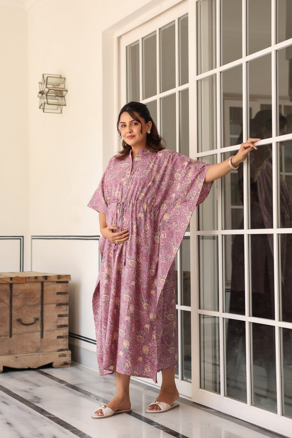 Mauve Meadow Cotton Maternity - Nursing Kaftan ( One-Size )