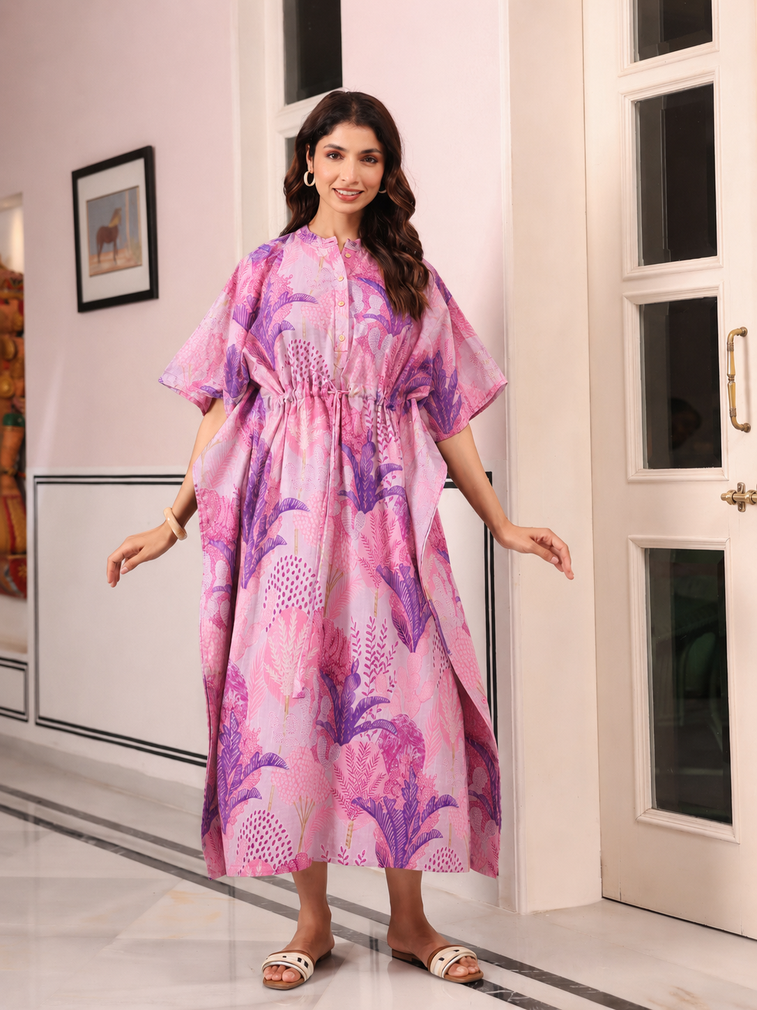 Lavender Bloom Garden Cotton Kaftan ( One-Size )