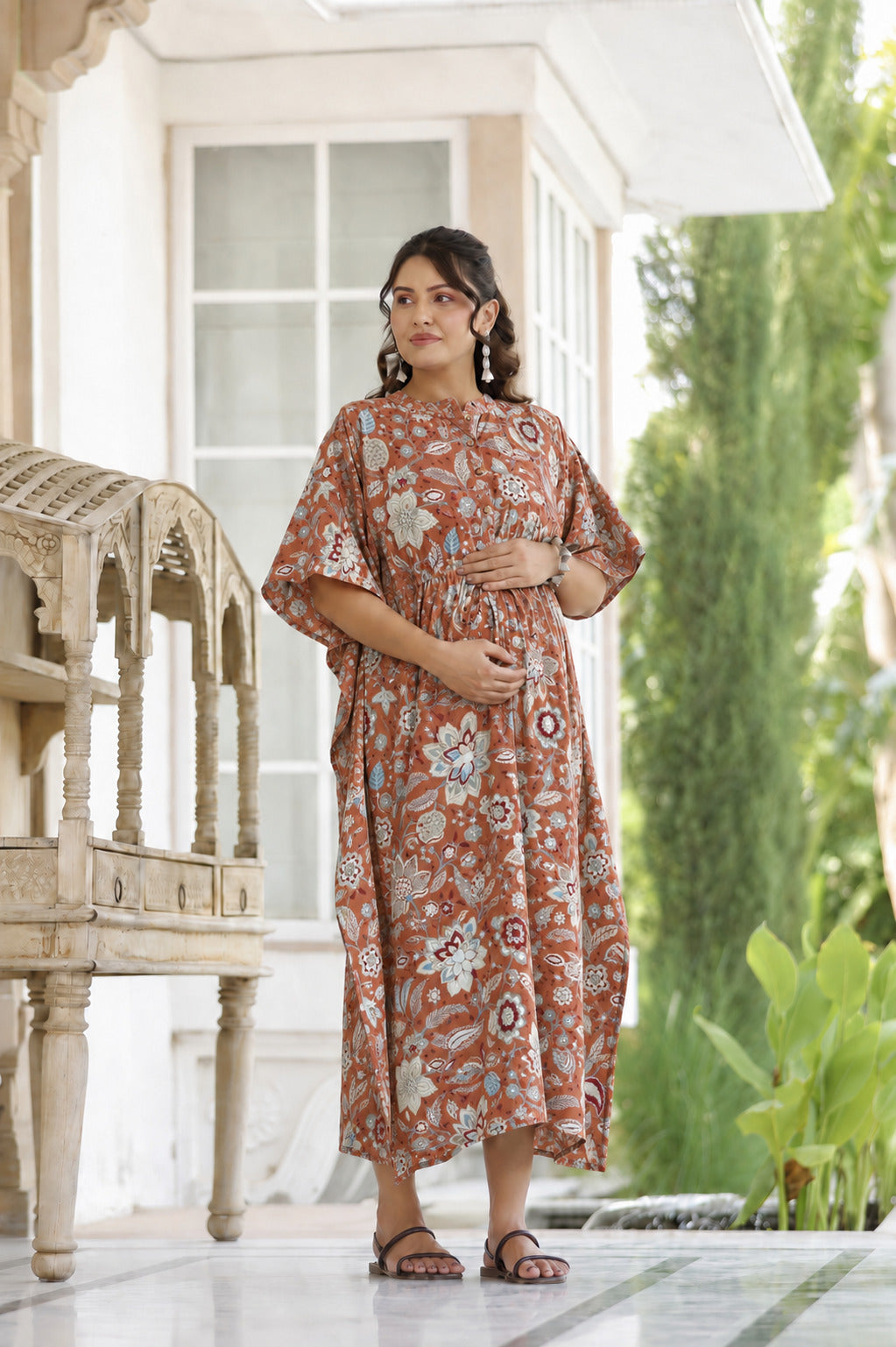 Rustic Petals Cotton Maternity - Nursing Kaftan ( One-Size )