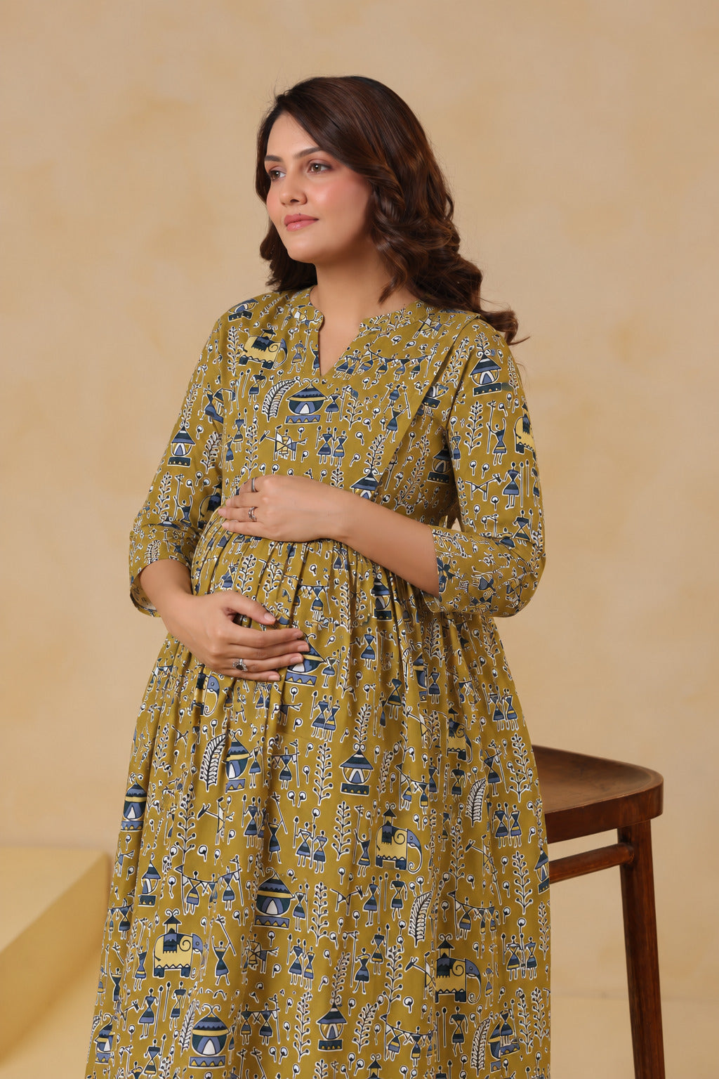 Mustard Tribal Tales Cotton Maternity - Nursing Dress