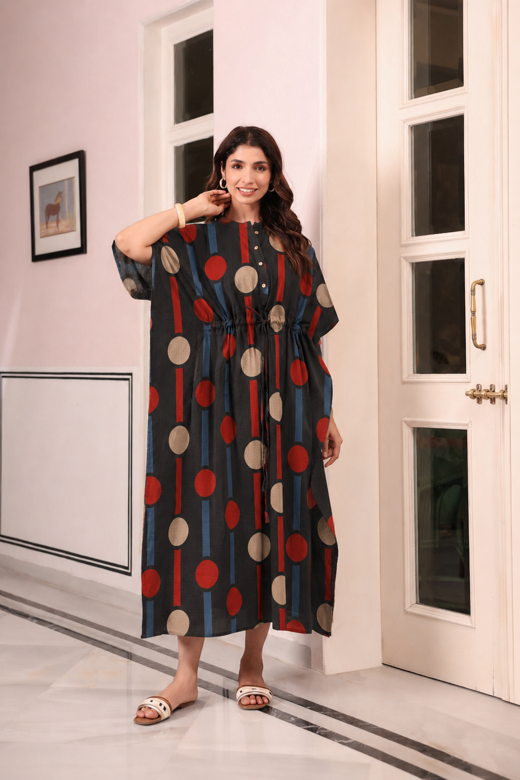 Black Geometric Ajrakh Cotton Kaftan ( One-Size )