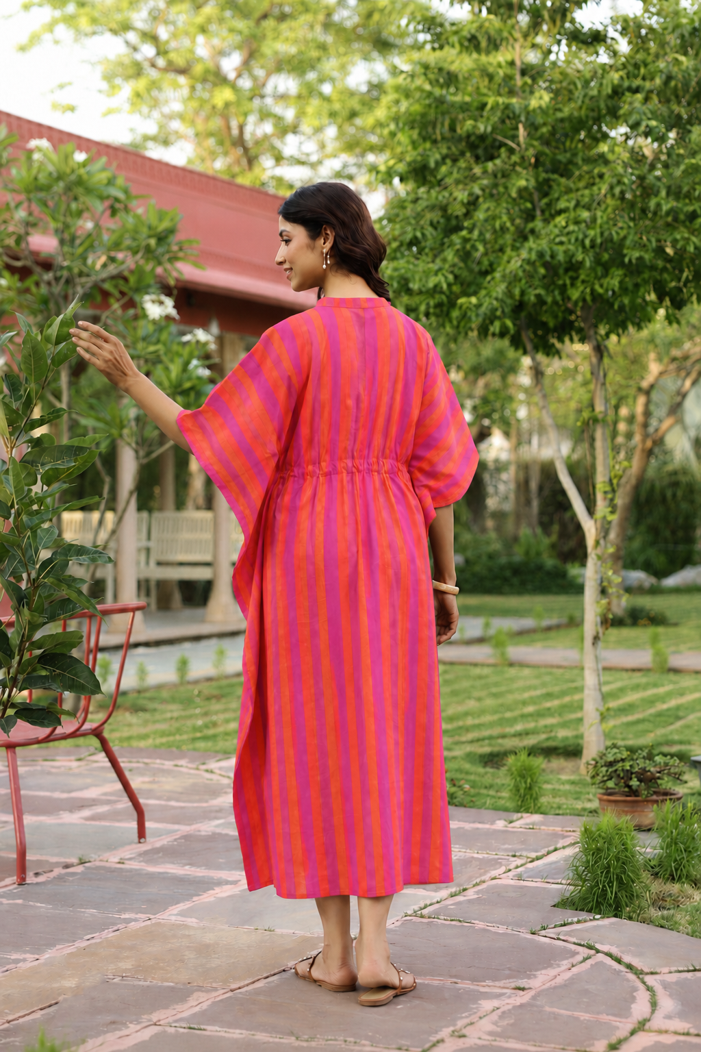 Rani Coral Stripes Cotton Kaftan ( One-Size )