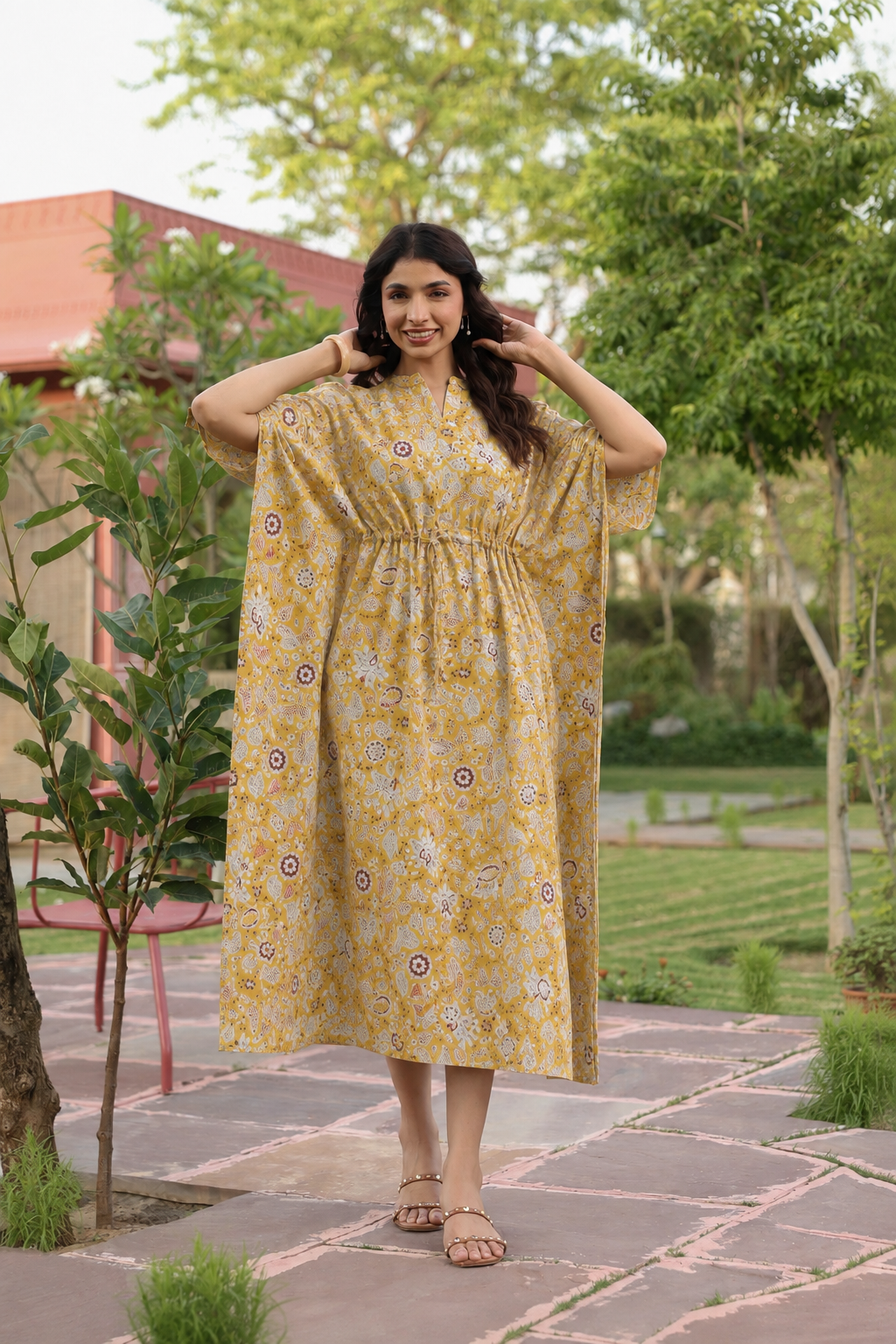 Wildflower Gold Cotton Kaftan ( One-Size )