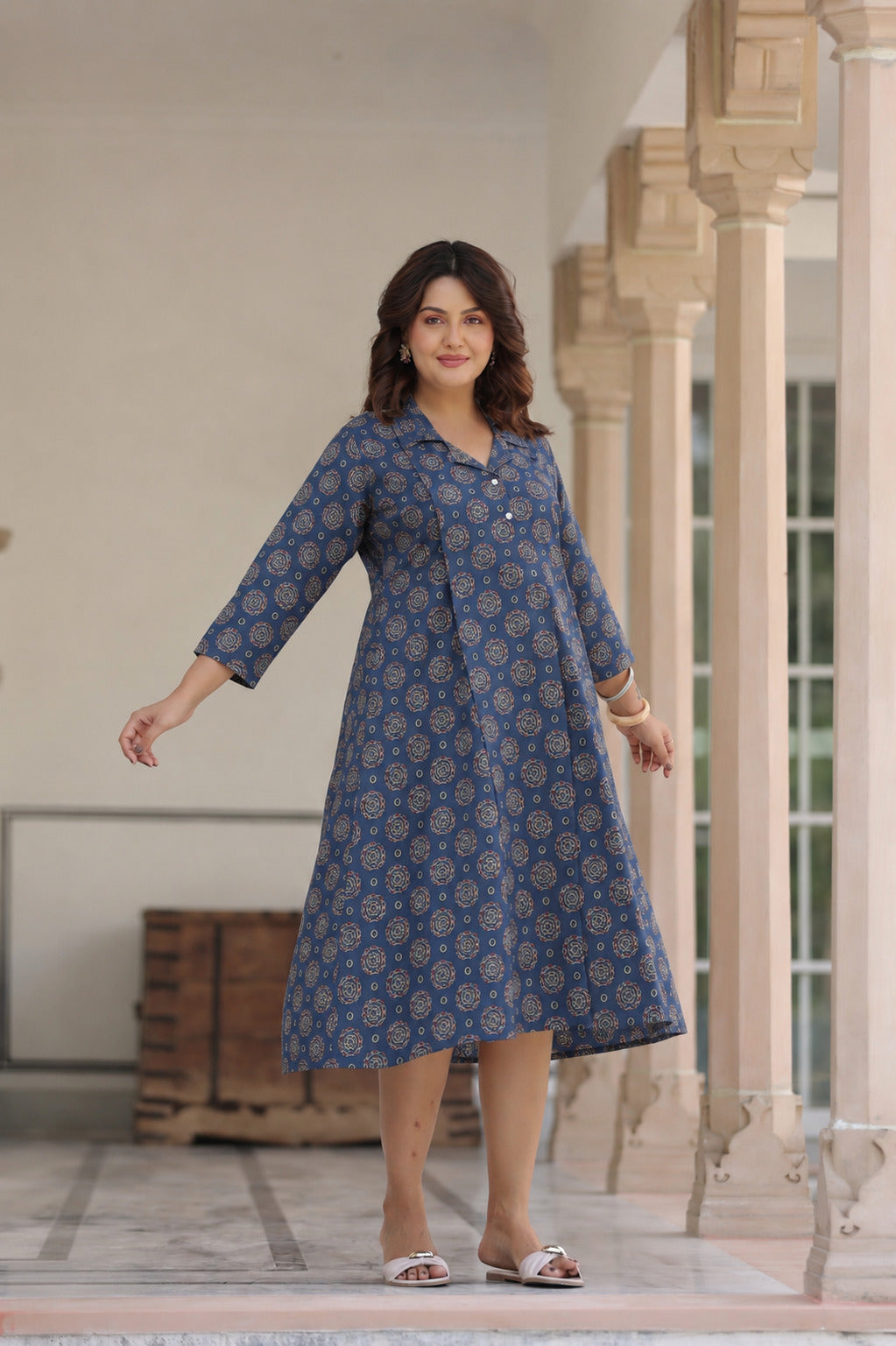 Indigo Mandala Bloom Cotton Maternity - Nursing Dress