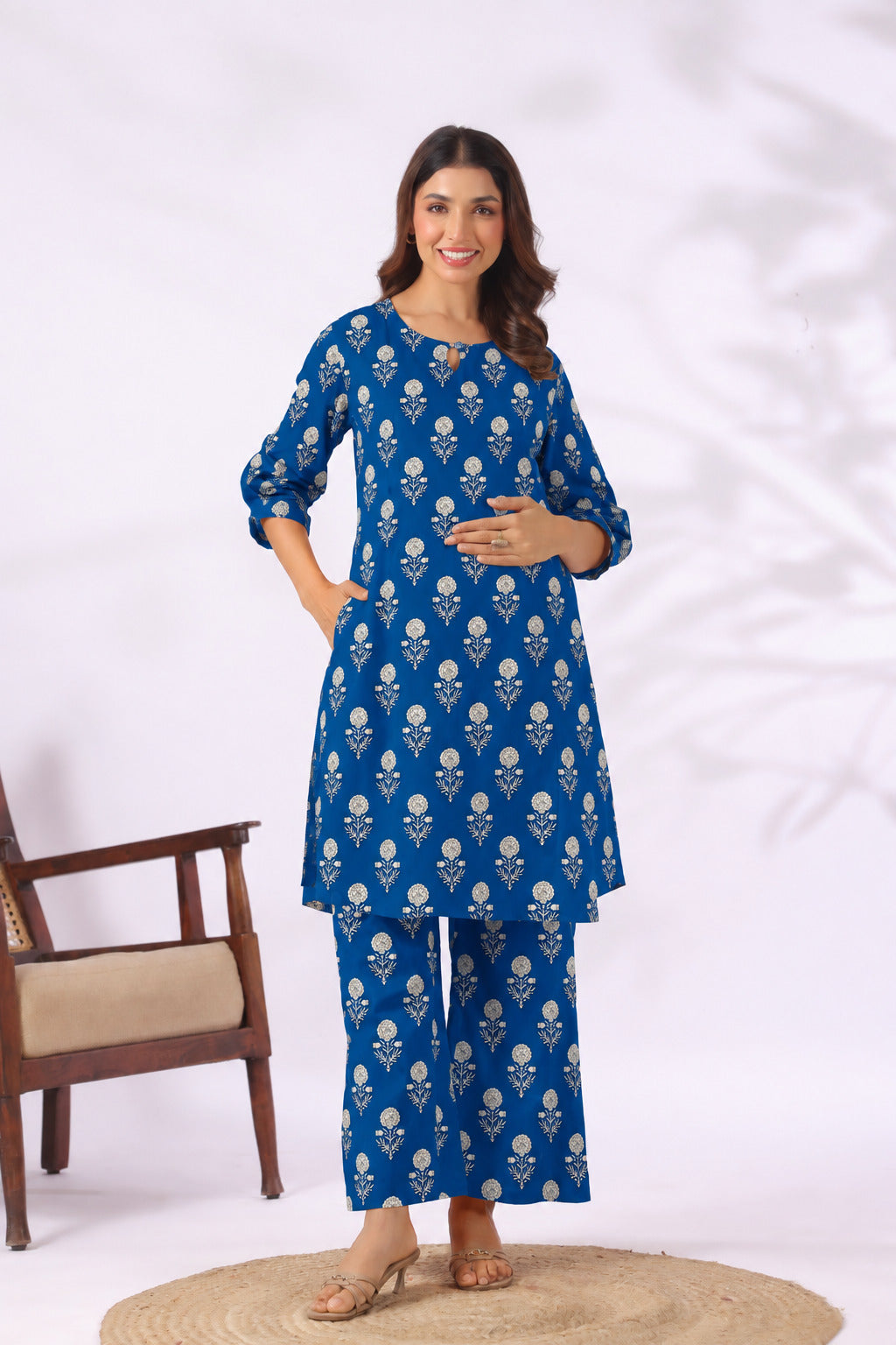 Indigo Blossom Cotton Maternity - Nursing Co-ord Set