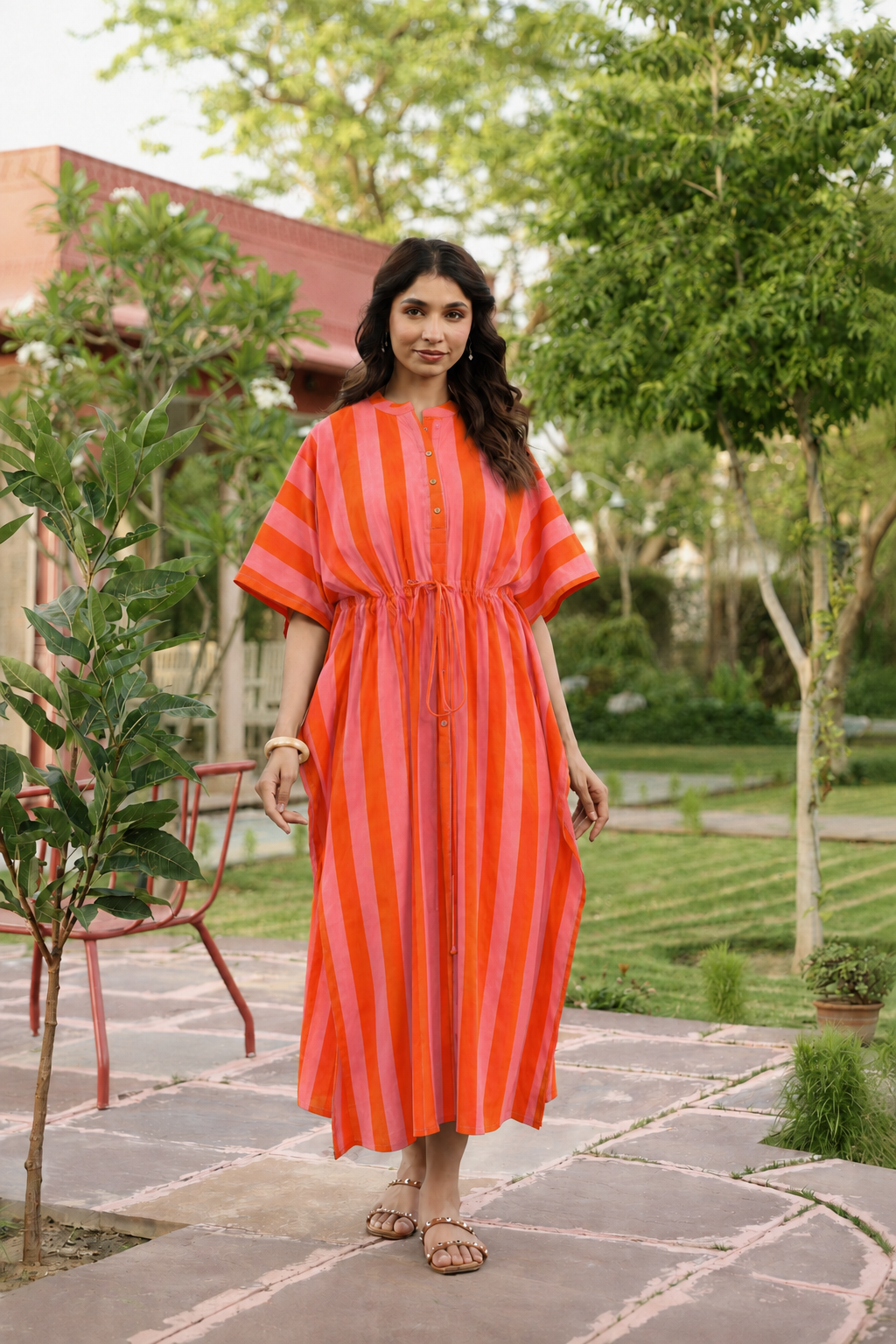 Flamingo Flame Cotton Kaftan ( One-Size )