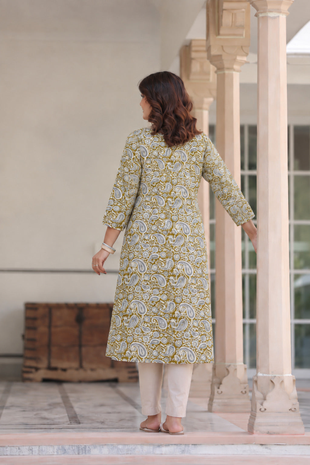 Olive Paisley Cotton Maternity - Nursing Kurti