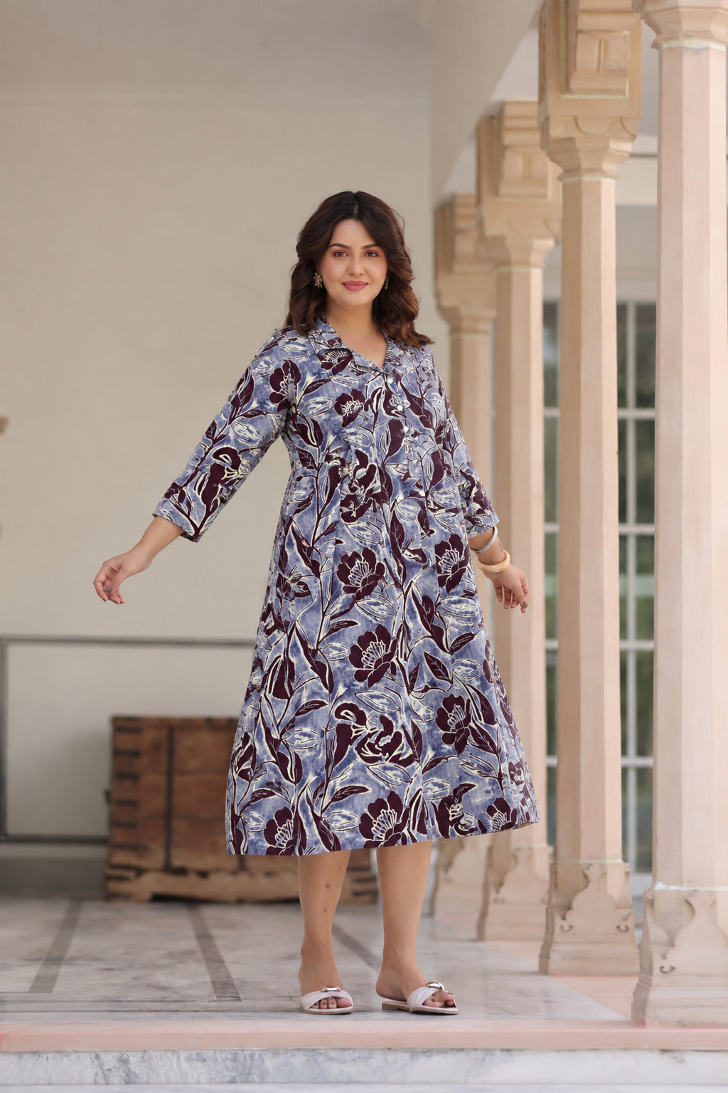 Wine Blossom Cotton Maternity - Nursing Dress