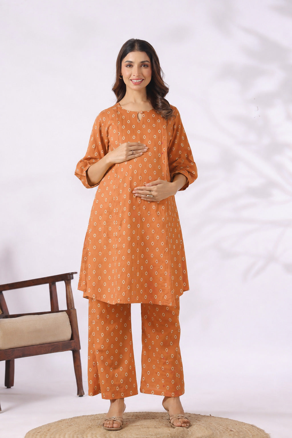 Rustic Bandhej Cotton Maternity - Nursing Co-ord Set