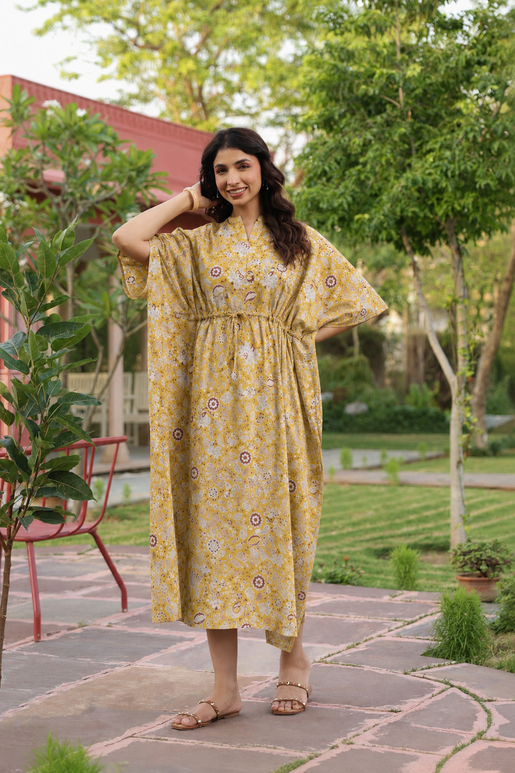 Wildflower Gold Cotton Kaftan ( One-Size )