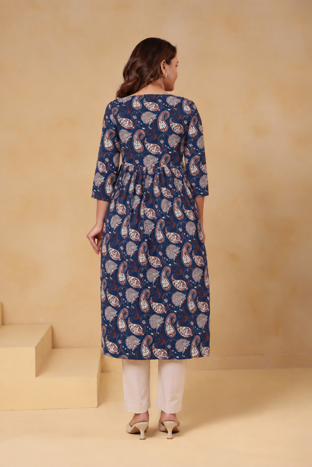 Indigo Kalamkari Buta Cotton Maternity - Nursing Kurti