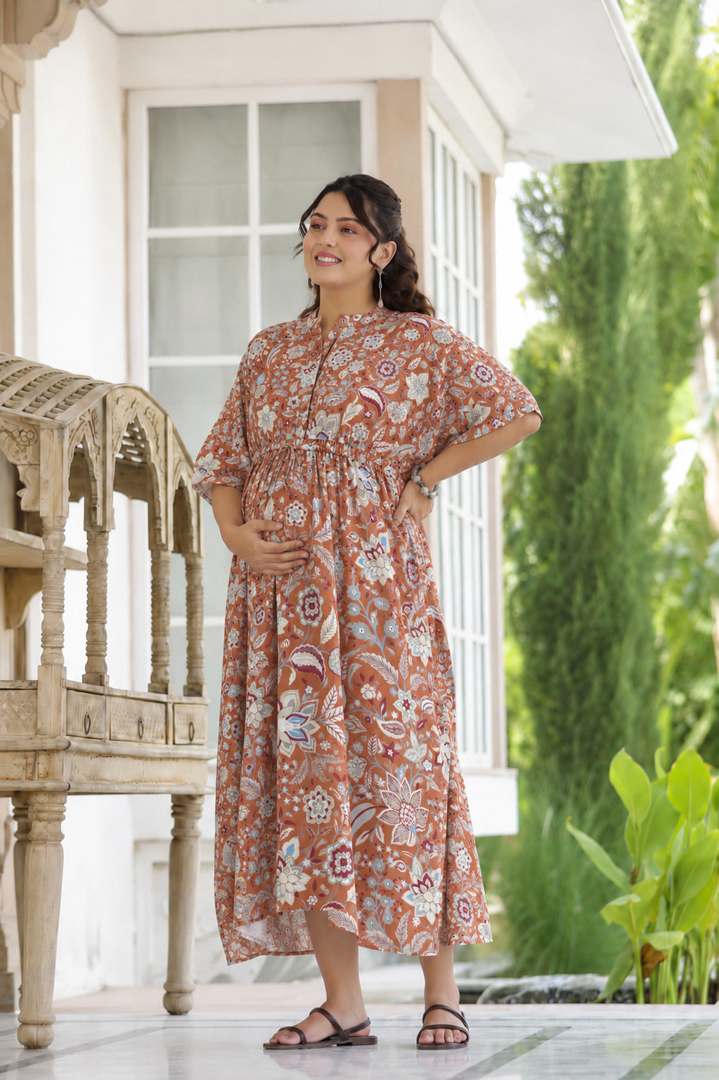 Rustic Petals Cotton Maternity - Nursing Kaftan ( One-Size )