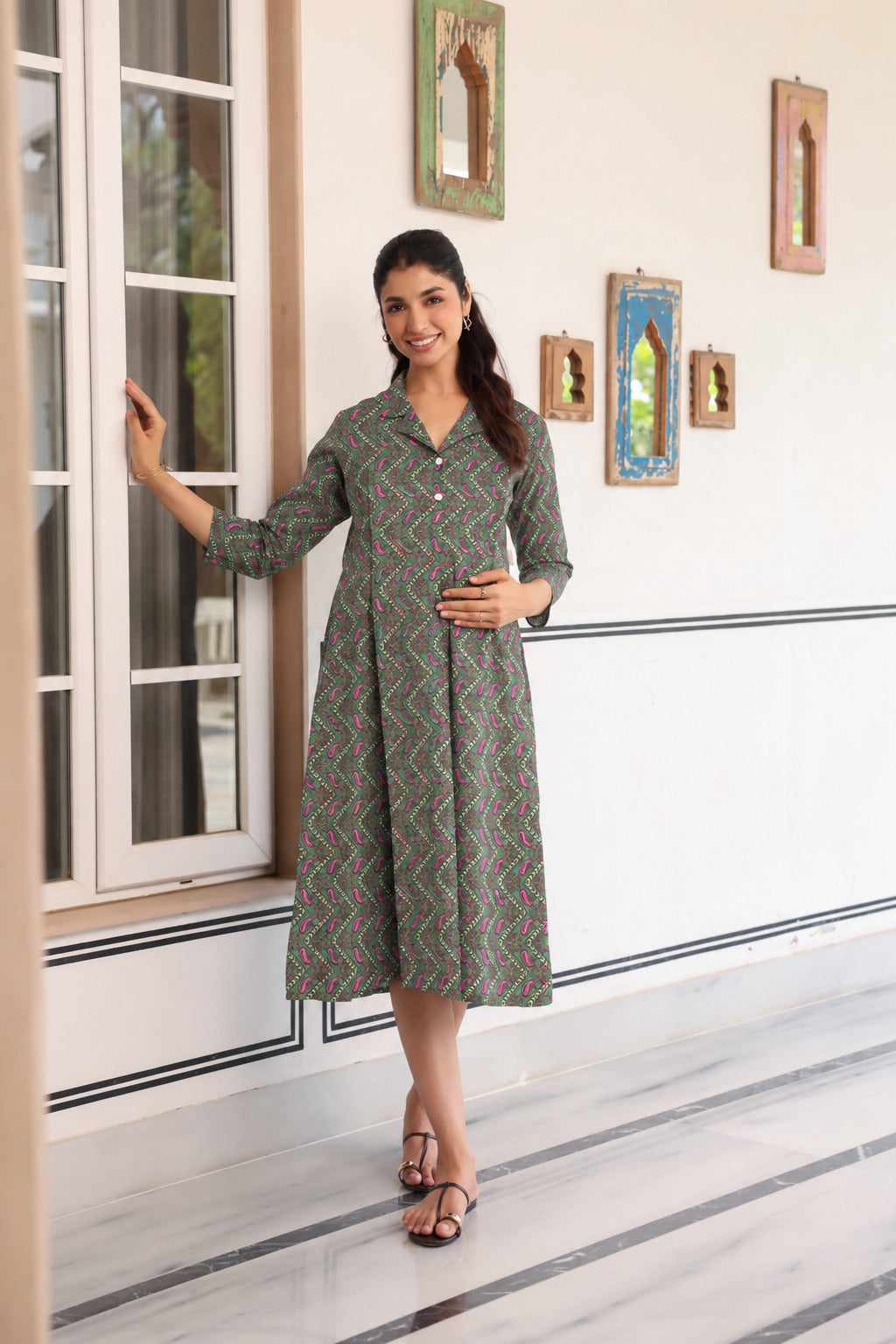 Paisley Mehfil Cotton Maternity - Nursing Dress