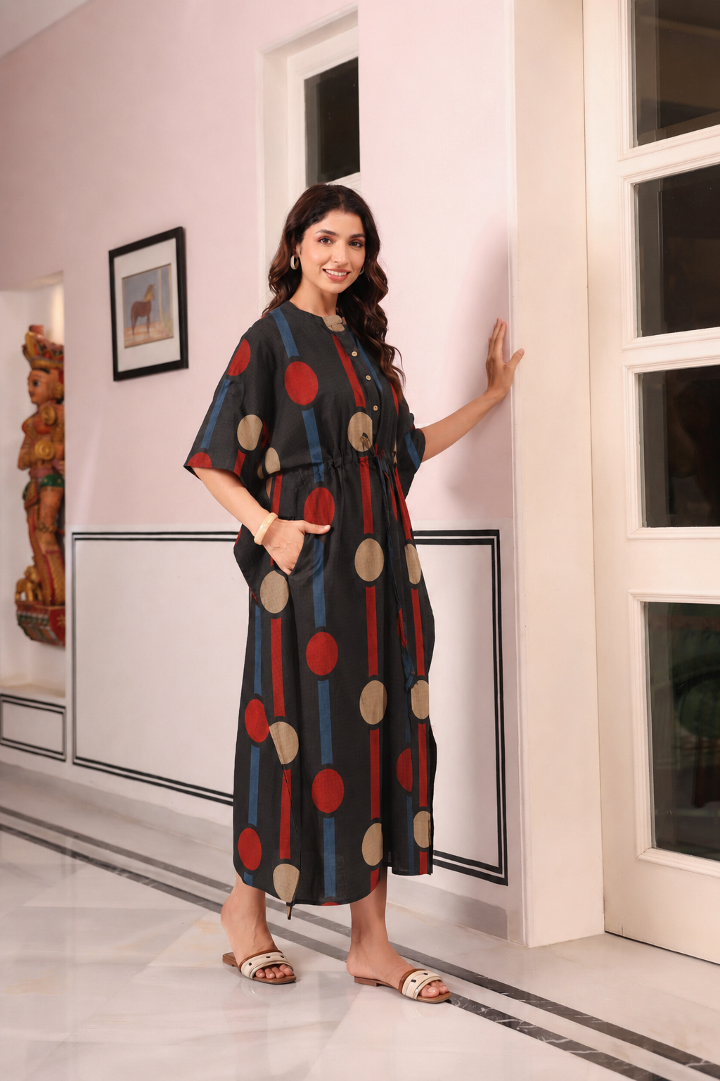 Black Geometric Ajrakh Cotton Kaftan ( One-Size )