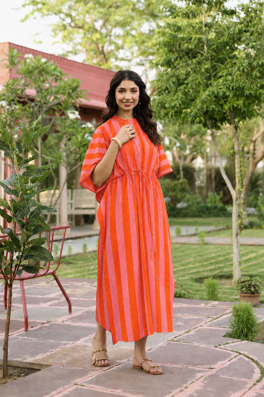 Flamingo Flame Cotton Kaftan ( One-Size )