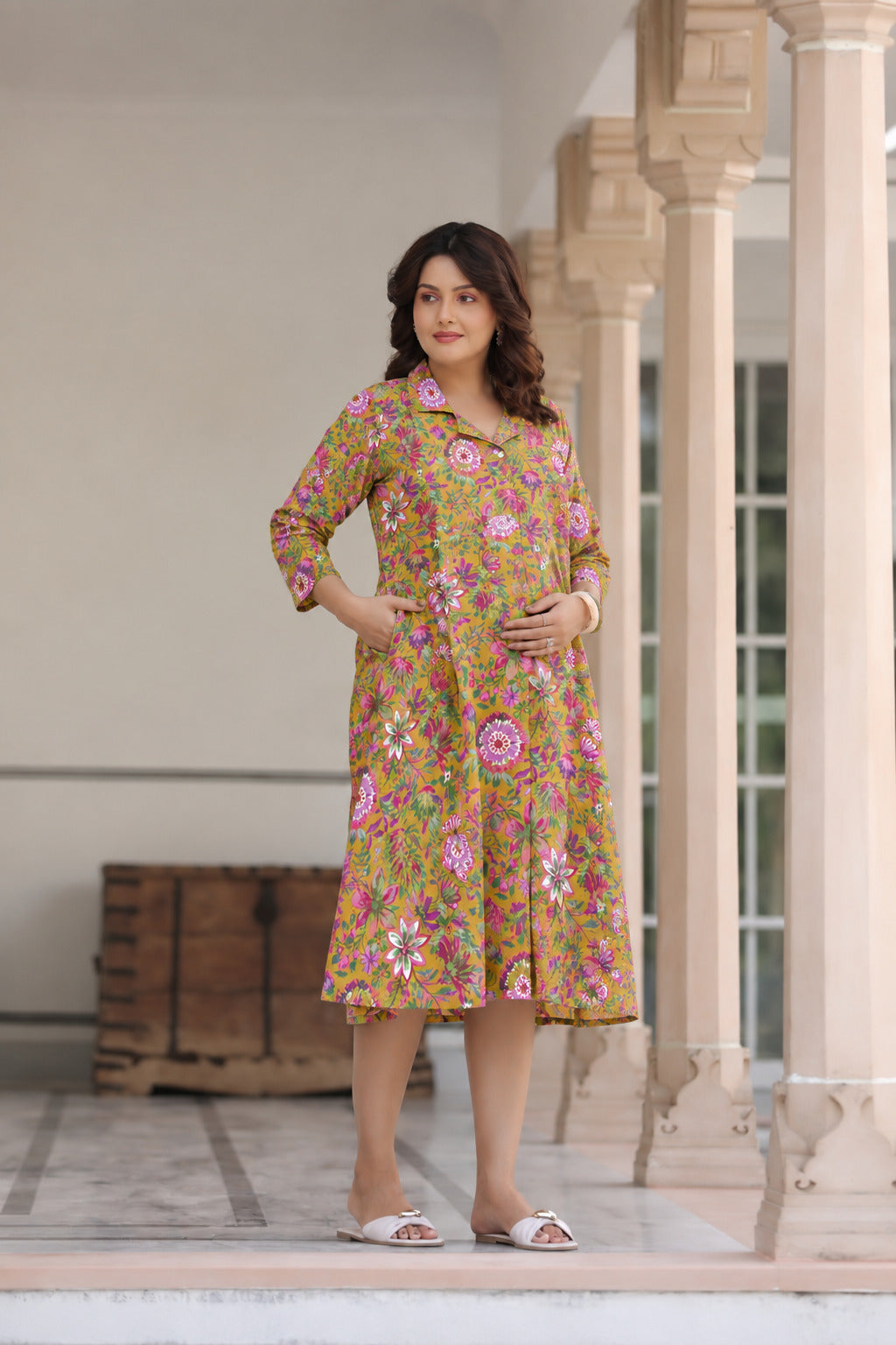 Sunshine Floral Cotton Maternity - Nursing Dress