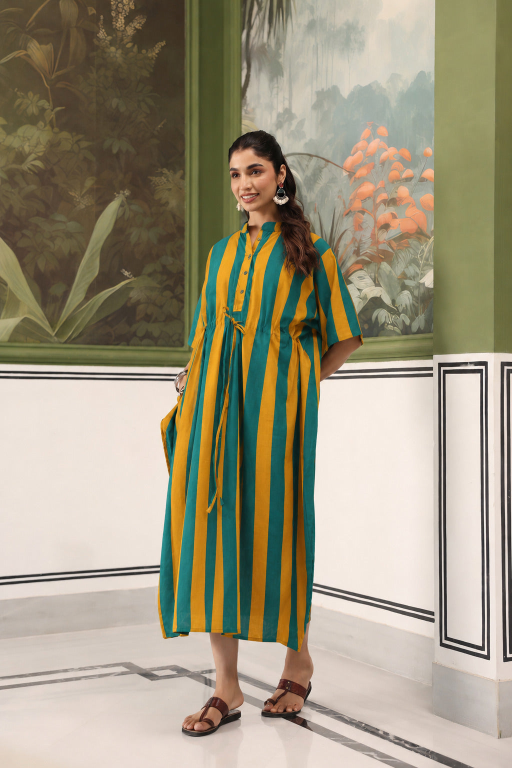 Prism Stripe Cotton Maternity - Nursing Kaftan ( One-Size )