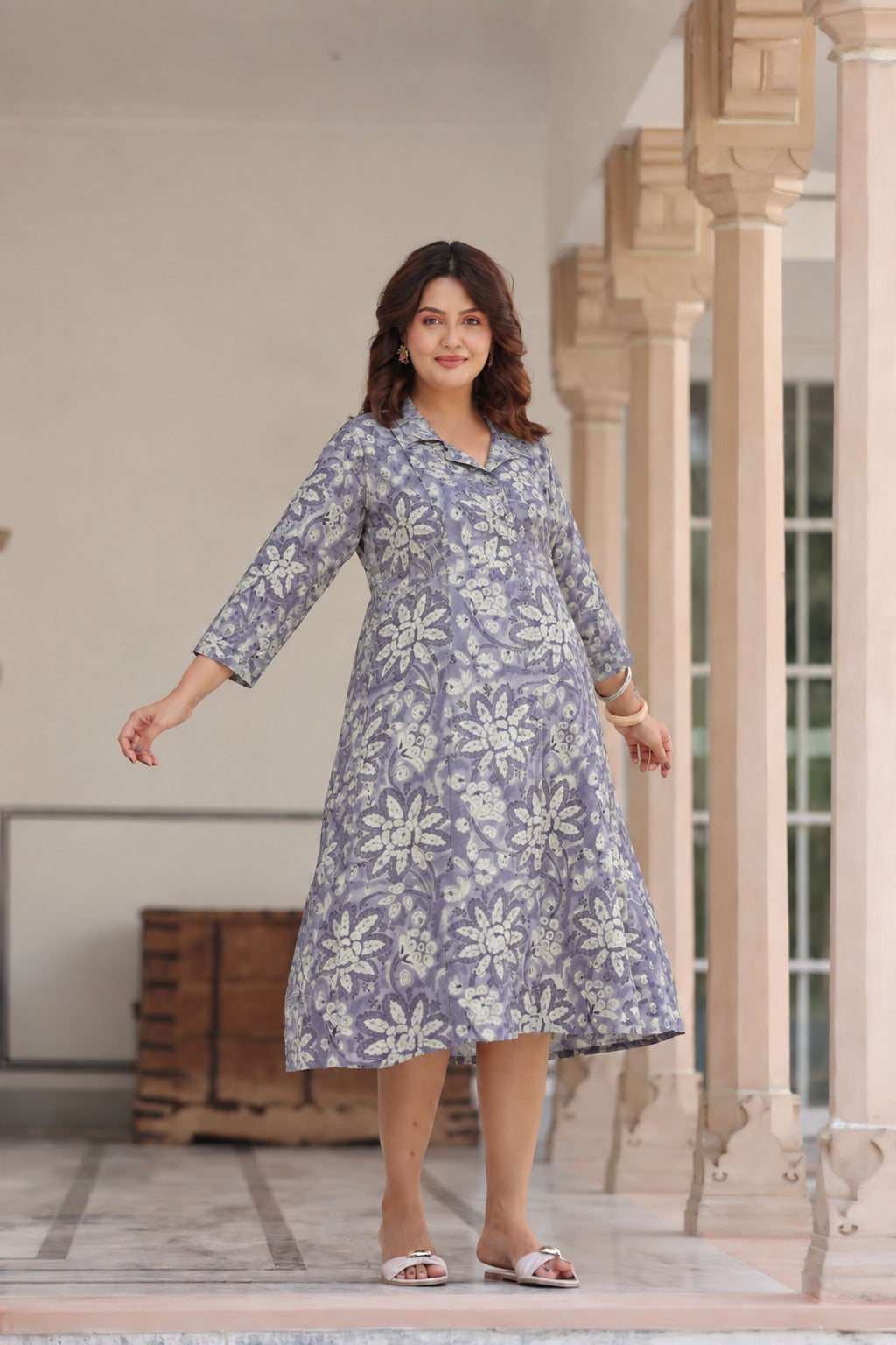 Moonlit Florals Cotton Maternity - Nursing Dress