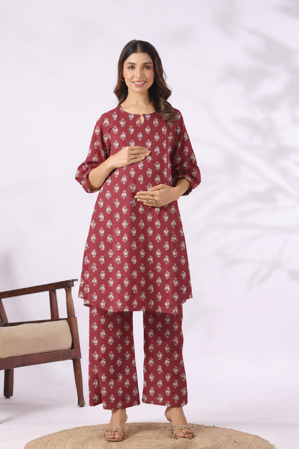 Red Petal Cotton Maternity - Nursing Co-ord Set