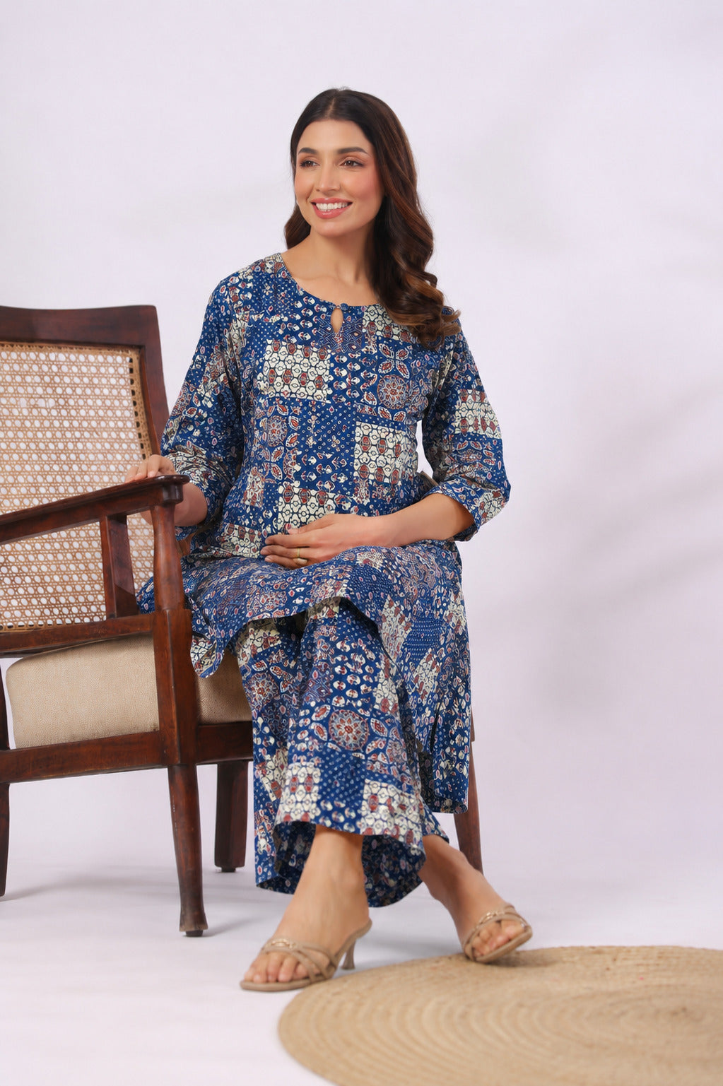 Indigo Katha Cotton Maternity - Nursing Co-ord Set