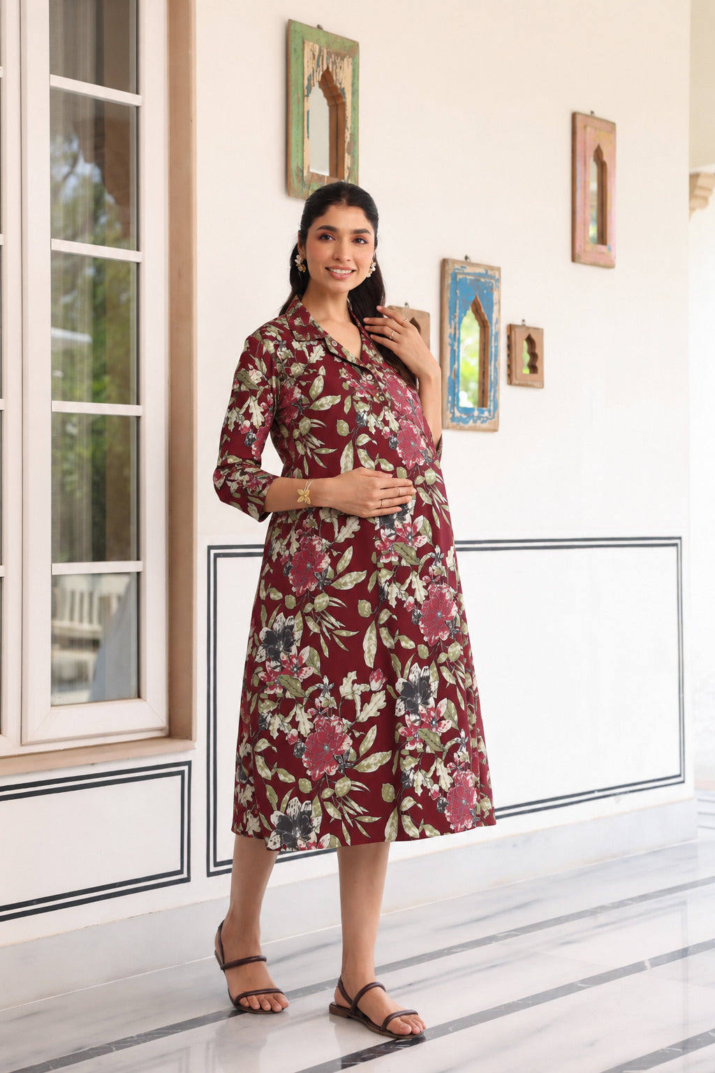 Mulberry Bloom Cotton Maternity - Nursing Dress