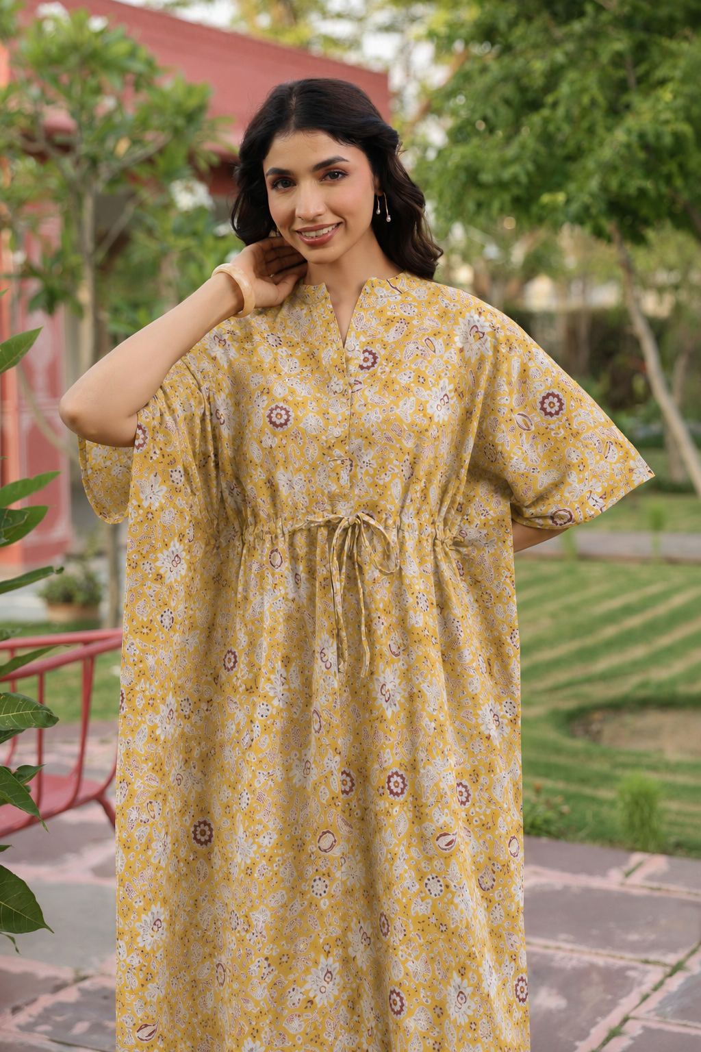 Wildflower Gold Cotton Kaftan ( One-Size )