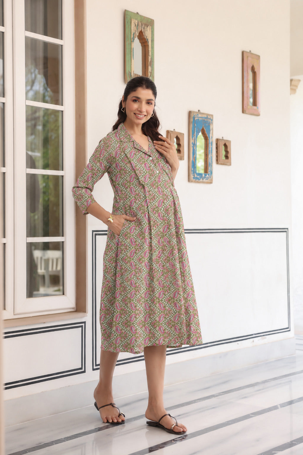 Roseleaf Paisley Cotton Maternity - Nursing Dress