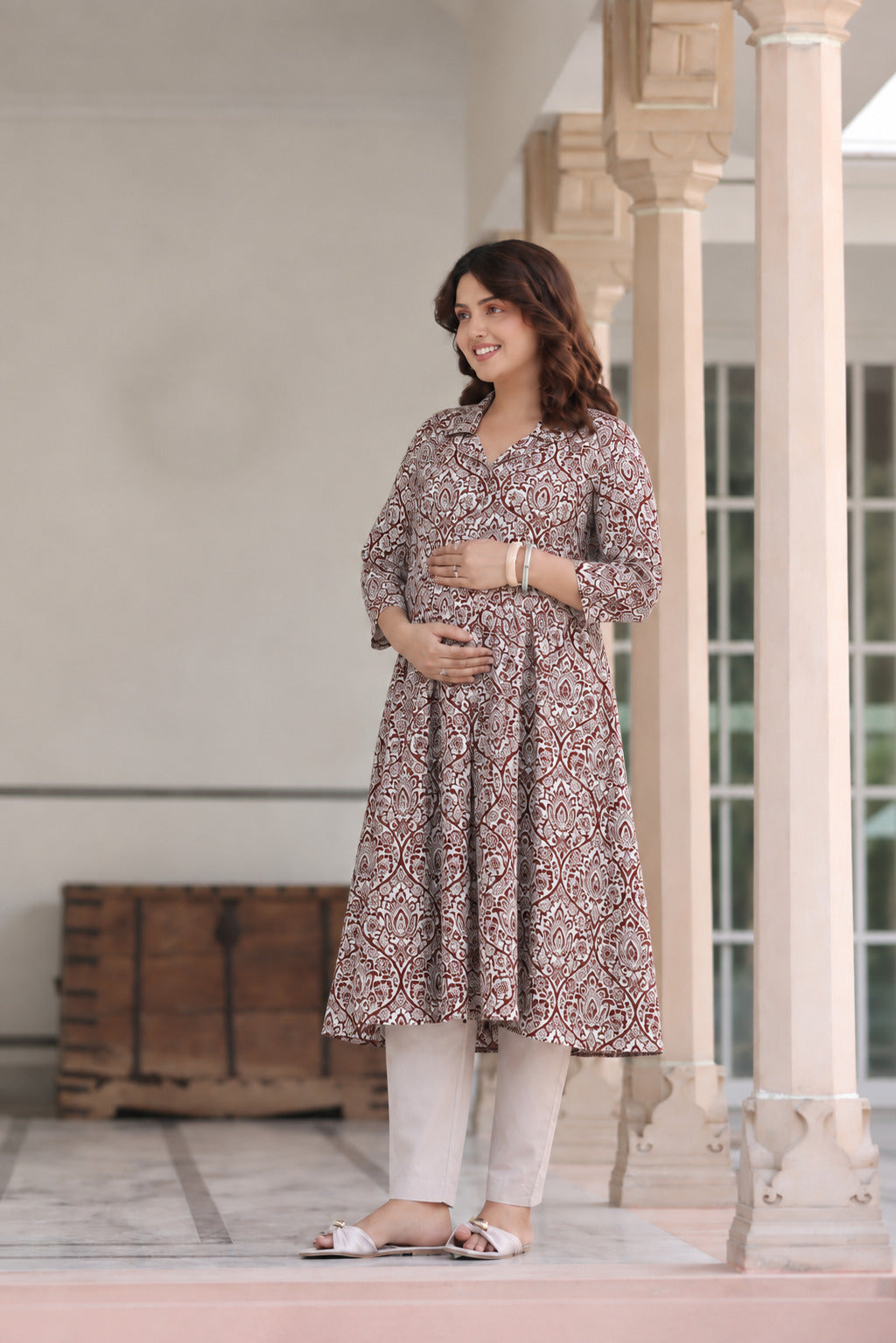 Vintage Rust MahalCotton Maternity - Nursing Kurti