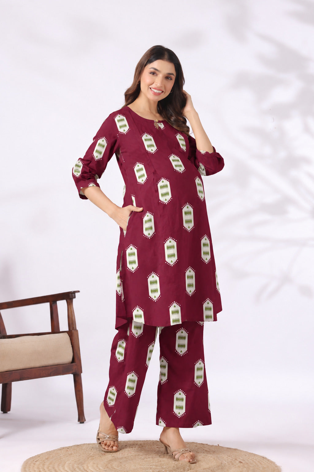 Ruby Ikat Cotton Maternity - Nursing Co-ord Set