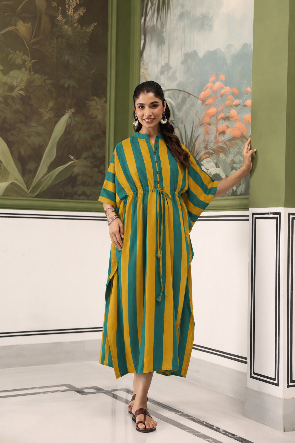 Prism Stripe Cotton Maternity - Nursing Kaftan ( One-Size )