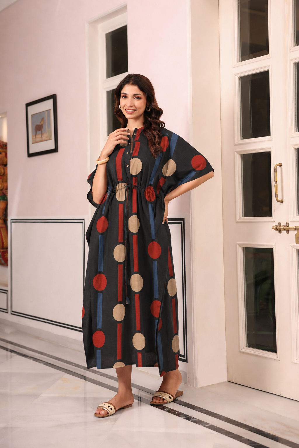 Black Geometric Ajrakh Cotton Kaftan ( One-Size )