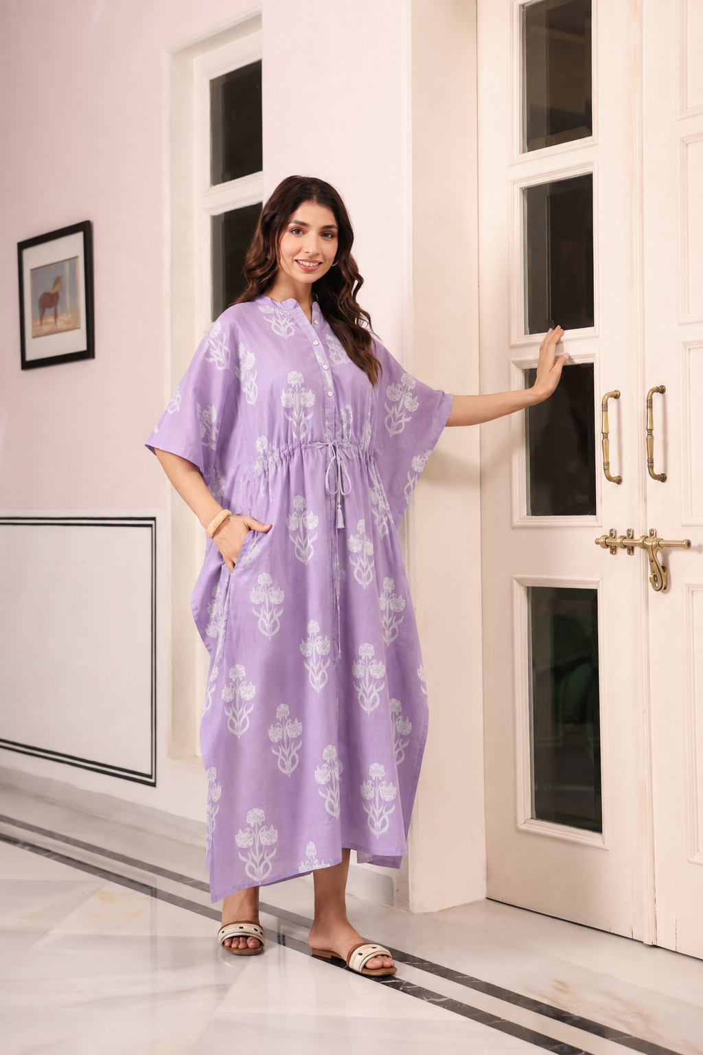 Lavender Dream Boota Cotton Kaftan ( One-Size )