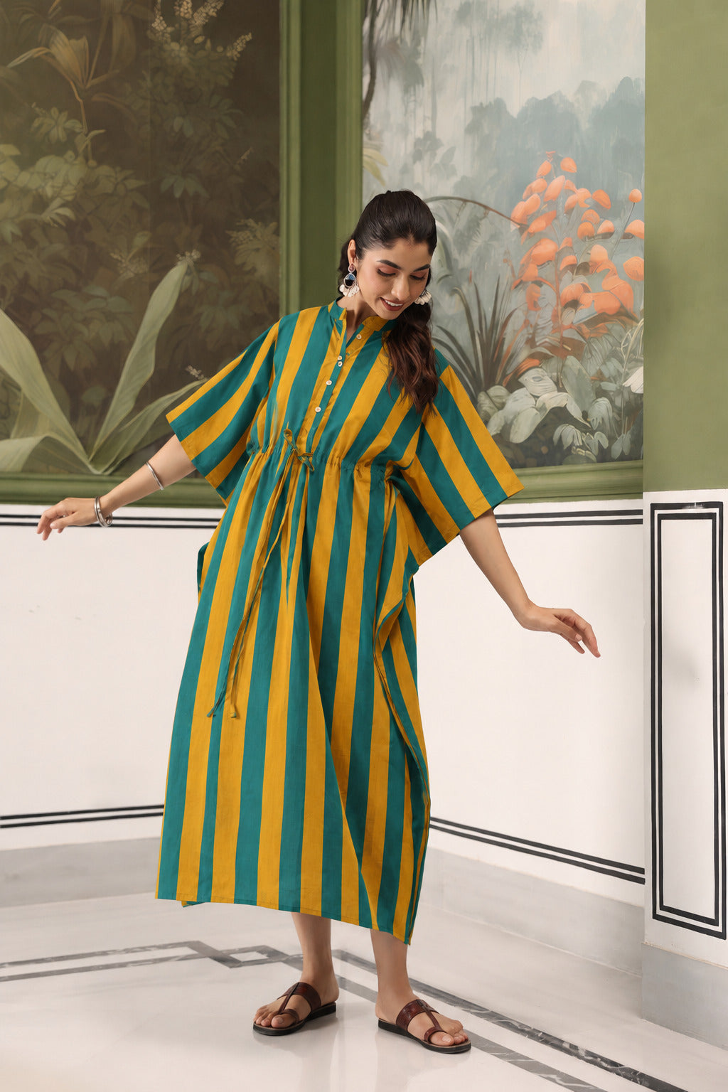 Prism Stripe Cotton Maternity - Nursing Kaftan ( One-Size )