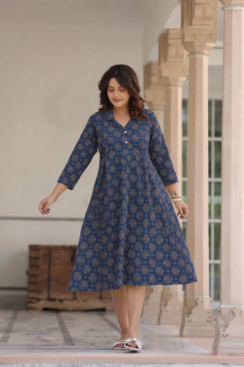 Indigo Mandala Bloom Cotton Maternity - Nursing Dress