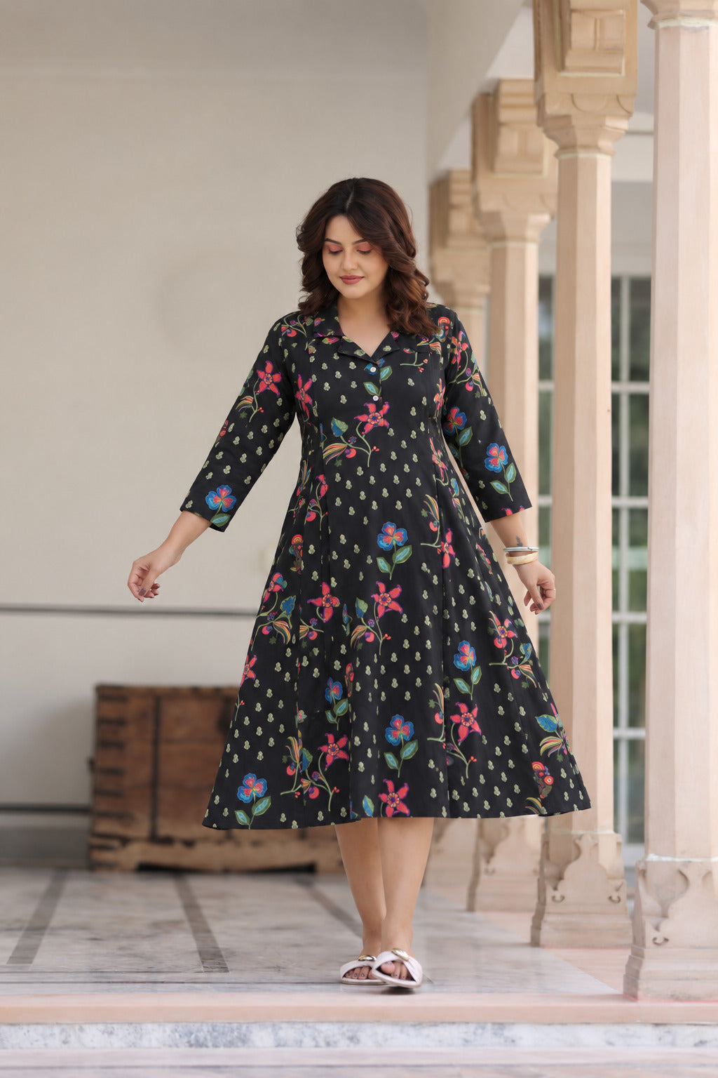 Wildflower Noir Cotton Maternity - Nursing Dress