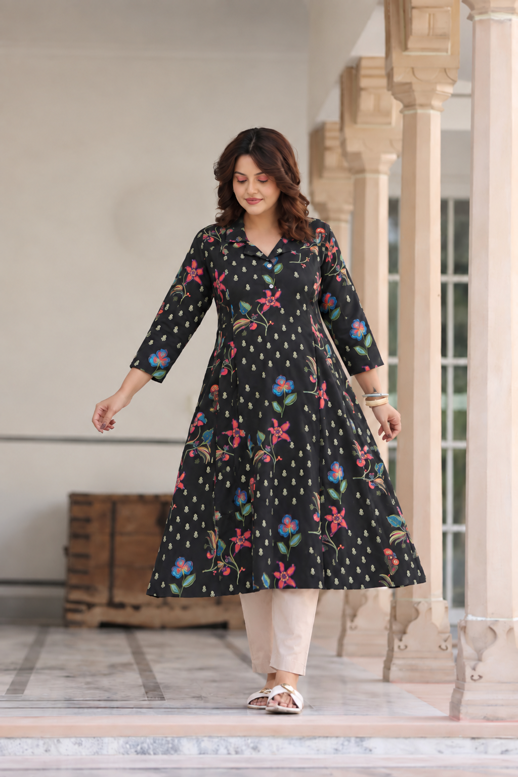Wildflower Noir Cotton Maternity - Nursing Kurti