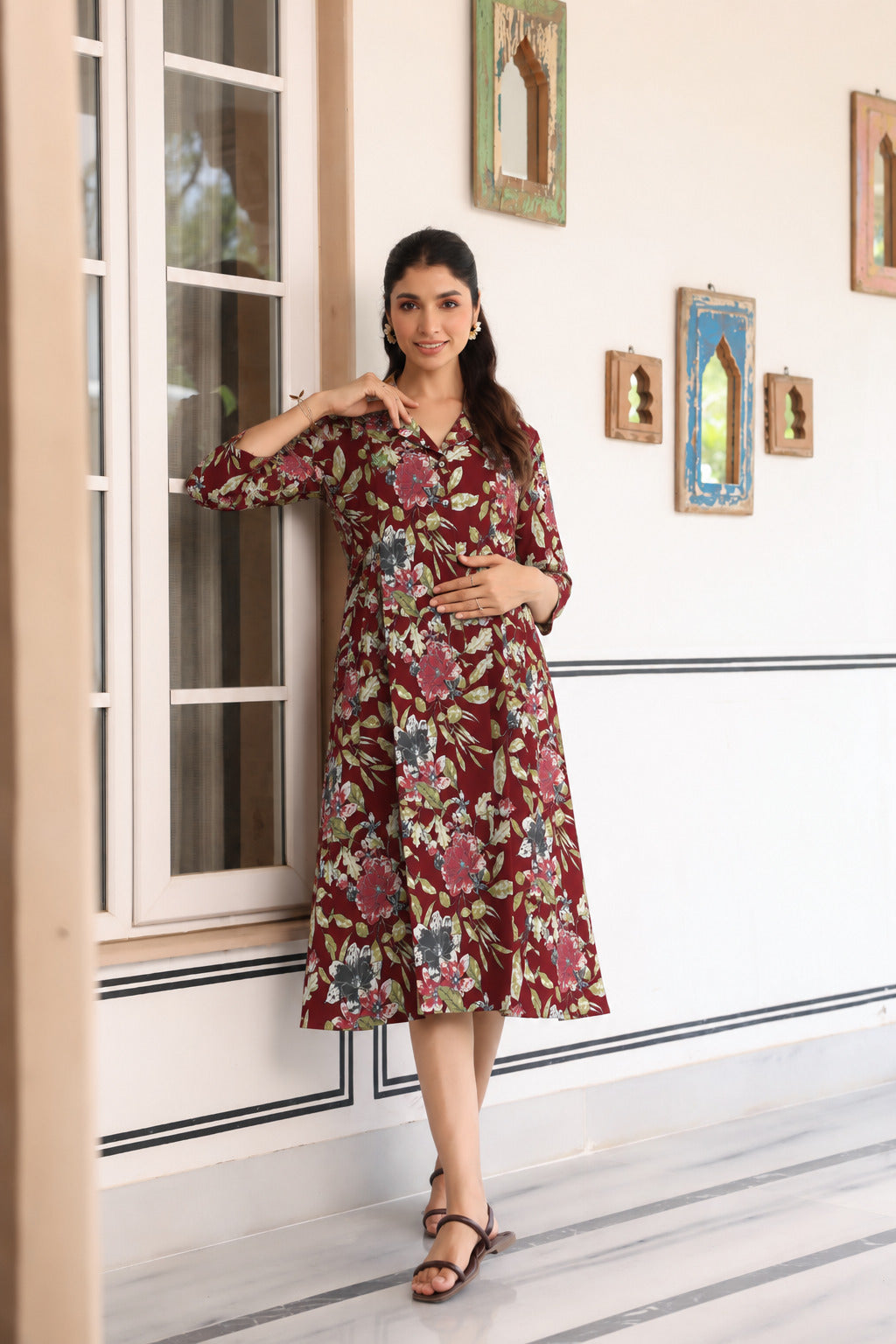 Mulberry Bloom Cotton Maternity - Nursing Dress
