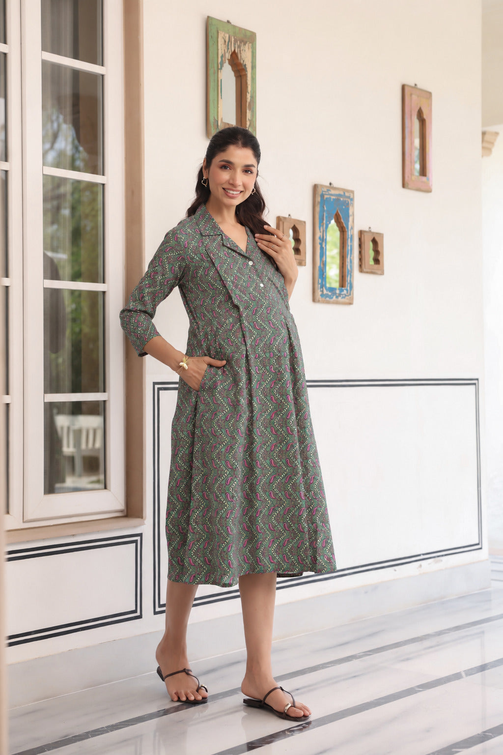 Paisley Mehfil Cotton Maternity - Nursing Dress