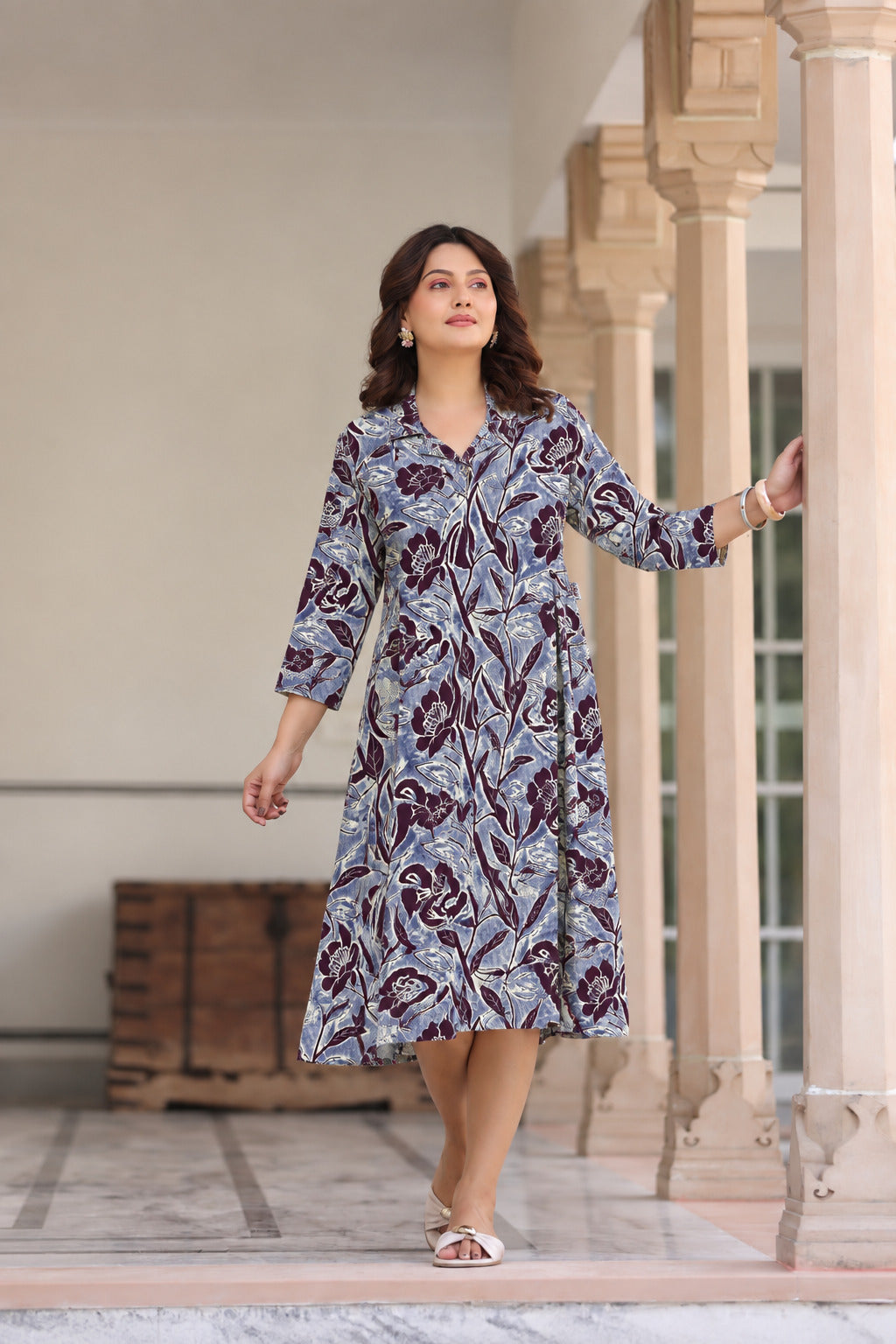 Wine Blossom Cotton Maternity - Nursing Dress