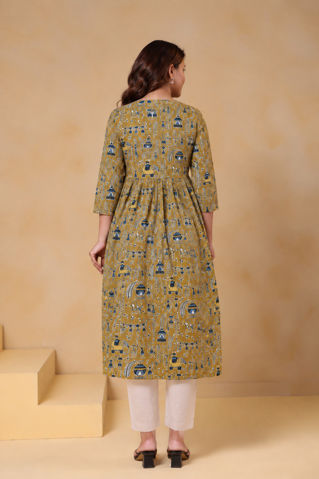 Mustard Tribal Tales Cotton Maternity - Nursing Kurti