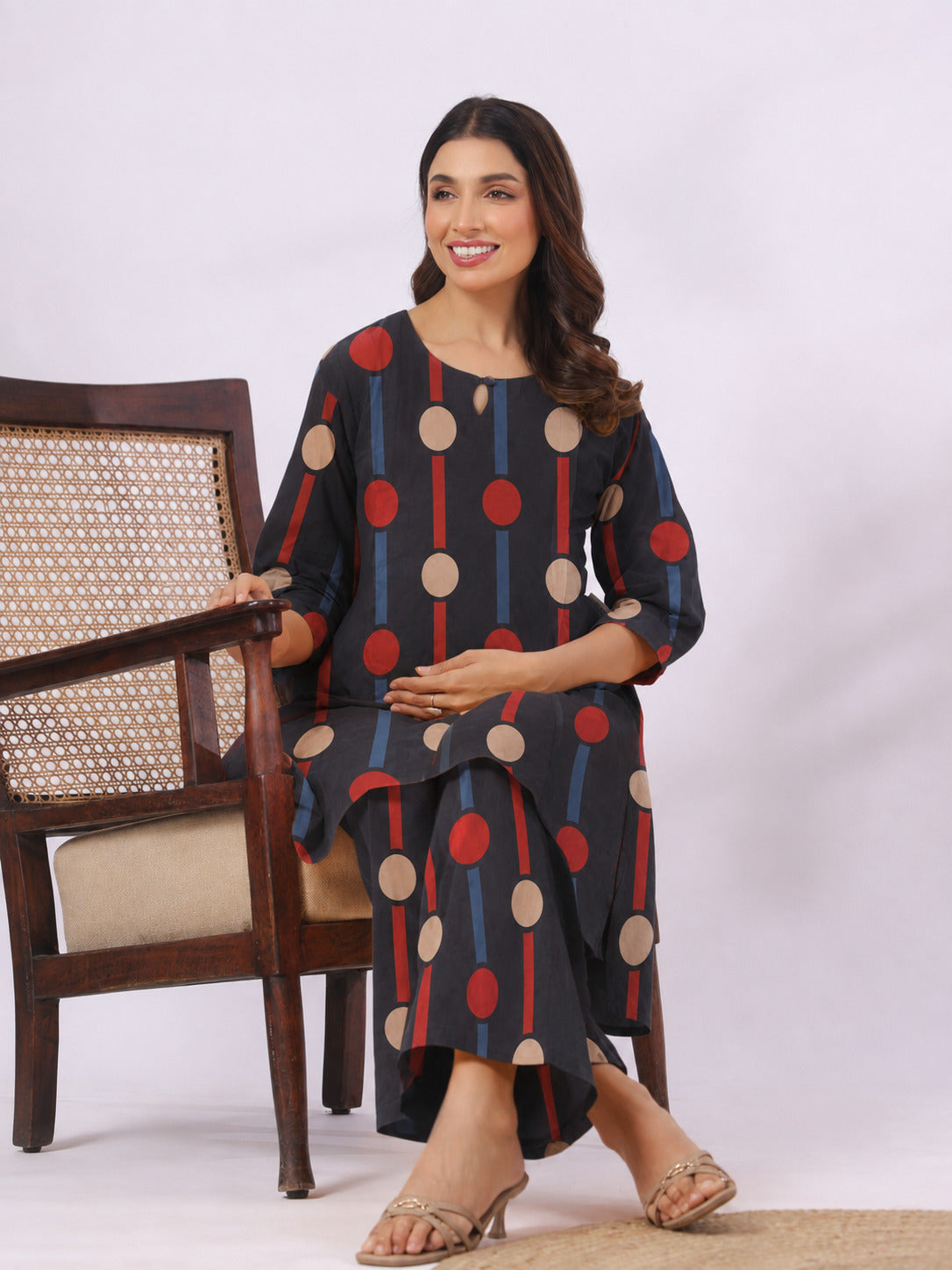 Black Geometric Ajrakh Cotton Maternity - Nursing Co-ord Set