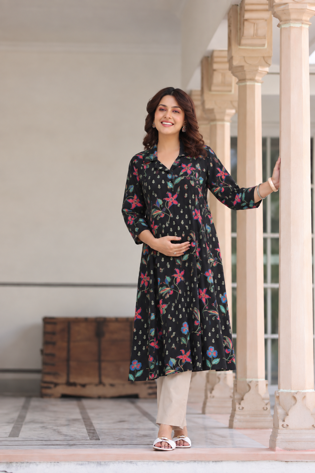 Wildflower Noir Cotton Maternity - Nursing Kurti