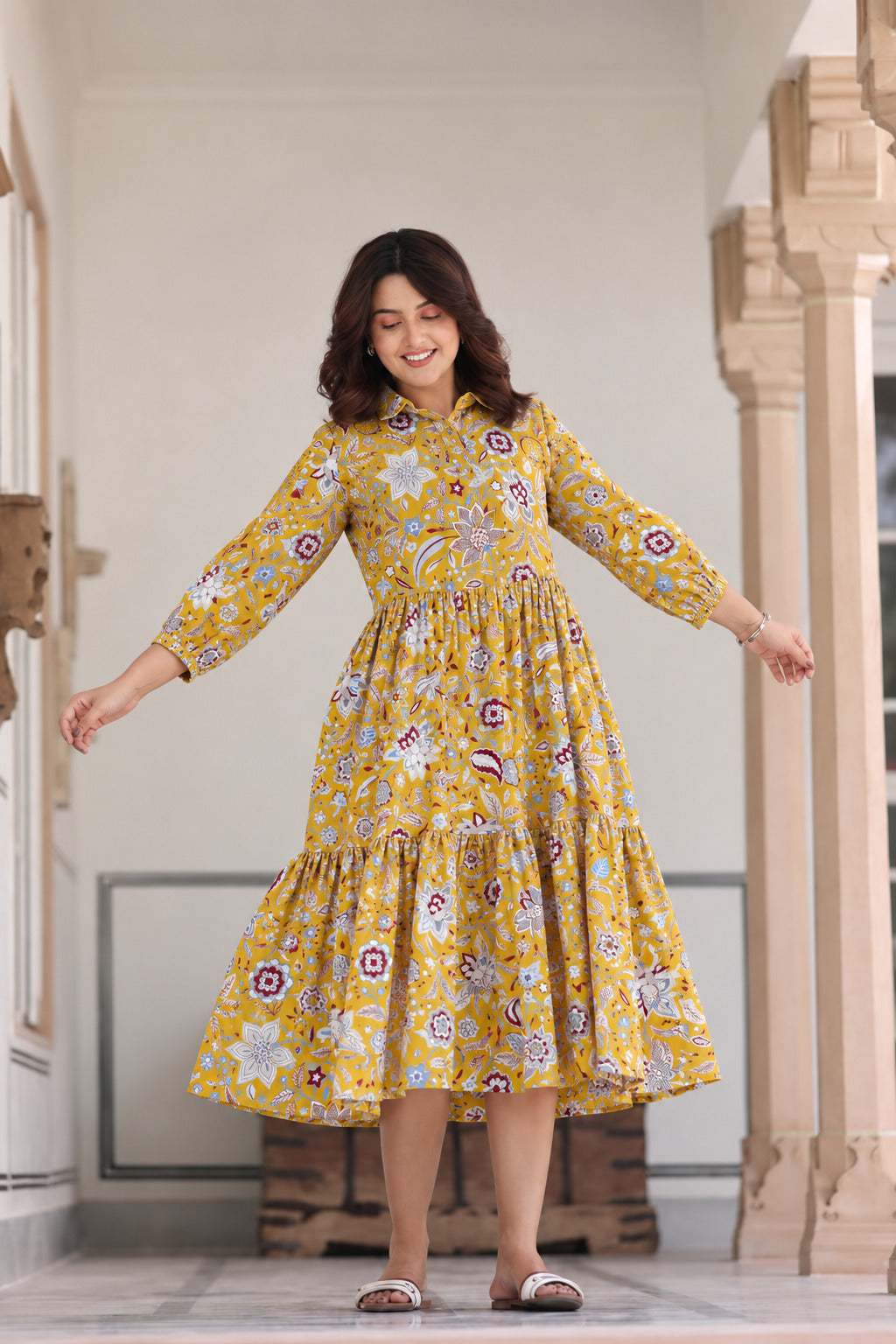 Wildflower Gold Cotton Maternity - Nursing Dress