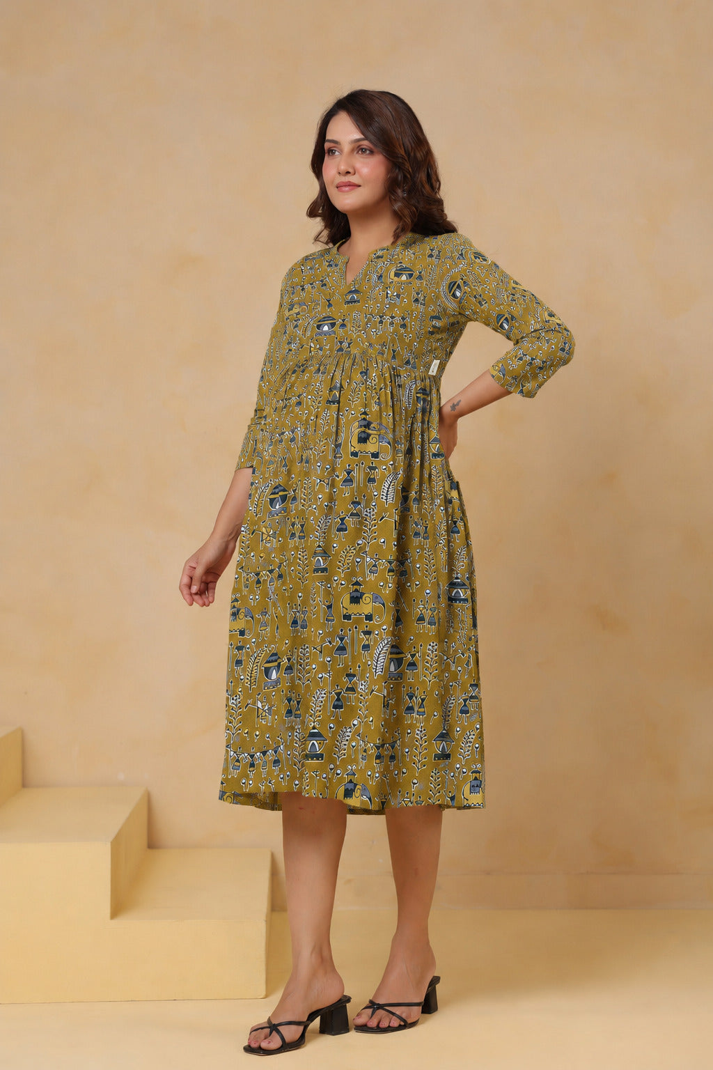 Mustard Tribal Tales Cotton Maternity - Nursing Dress